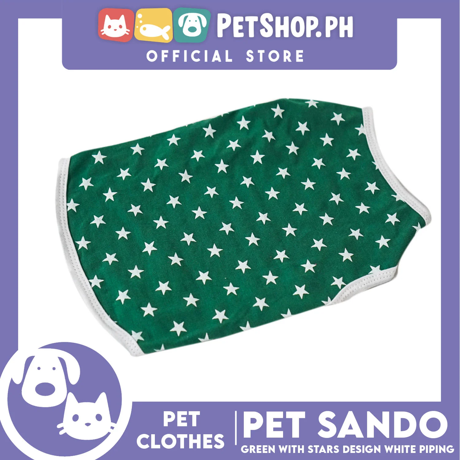 Pet Sando Green with White Stars Design (Extra Large) Pet Clothes Perfect Fit for Dogs - Image 4