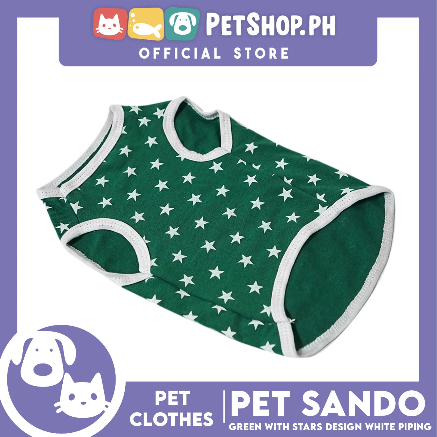 Pet Sando Green with White Stars Design (Large) Pet Clothes Perfect Fit for Dogs - Image 4