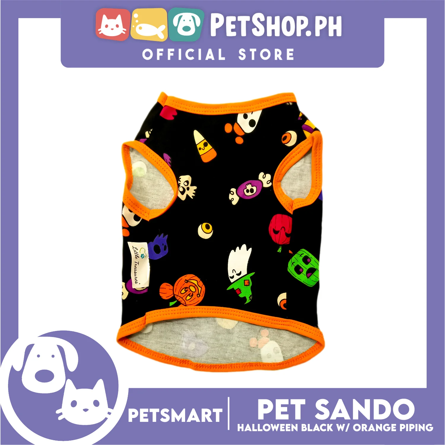 Pet Sando Halloween Design, Black with Orange Color Piping Sando (Medium) Perfect Fit for Dogs and Cats - Image 4