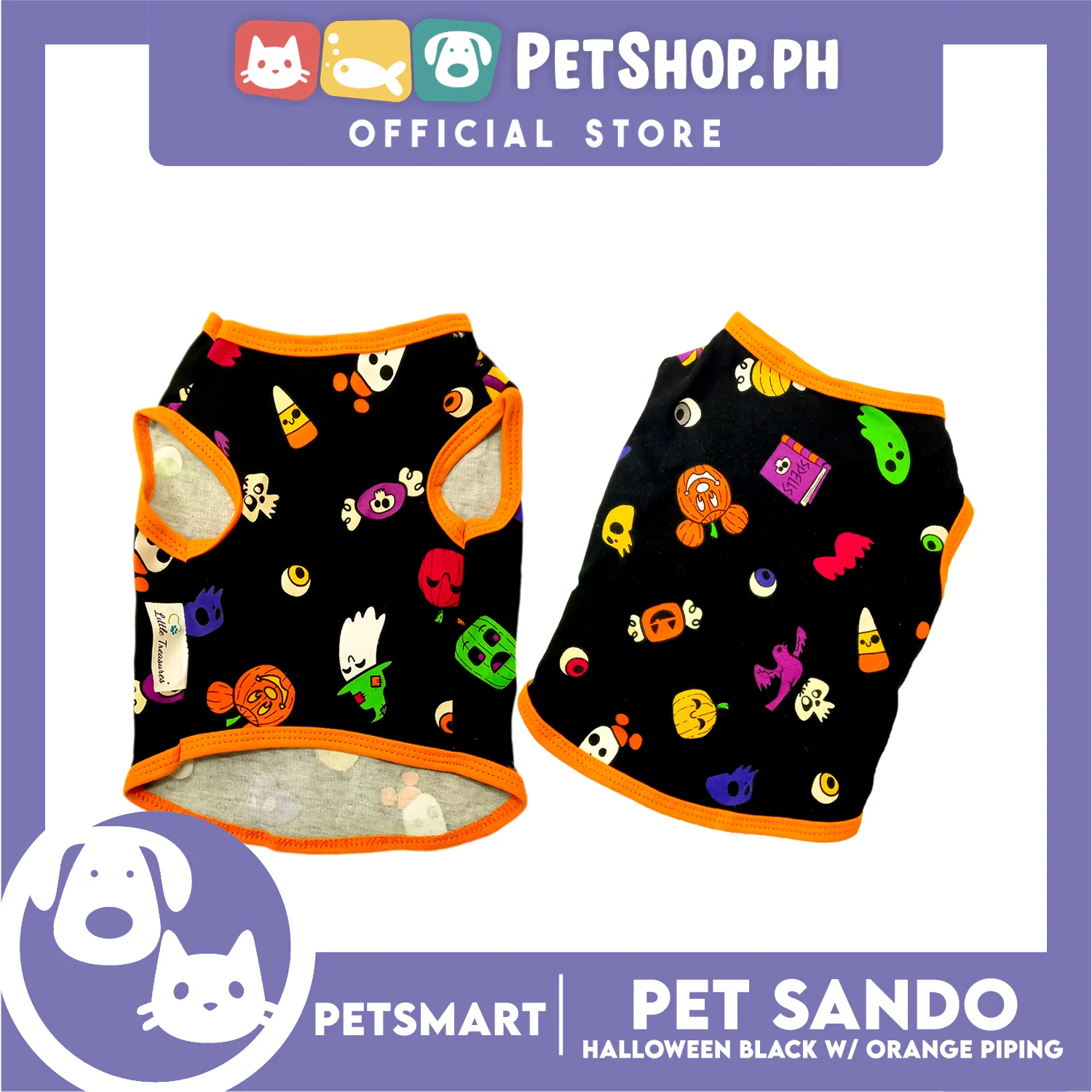 Pet Sando Halloween Design, Black with Orange Color Piping Sando (Small) Perfect Fit for Dogs and Cats - Image 2