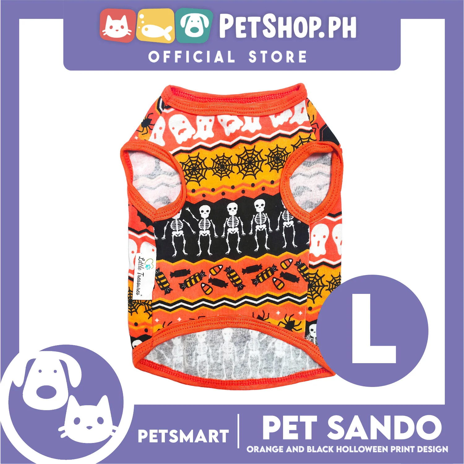 Pet Sando Halloween Design, Orange Black Color DG-CTN111L (Large) Perfect Fit For Dogs And Cats, Breathable Sando Clothes, Soft Lightweight Pet Clothing