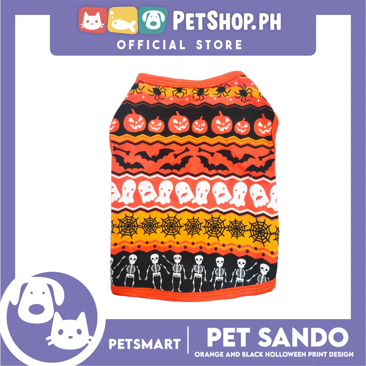 Pet Sando Halloween Design, Orange Black Color DG-CTN111M (Medium) Perfect Fit For Dogs And Cats, Breathable Sando Clothes, Soft Lightweight Pet Clothing - Image 2
