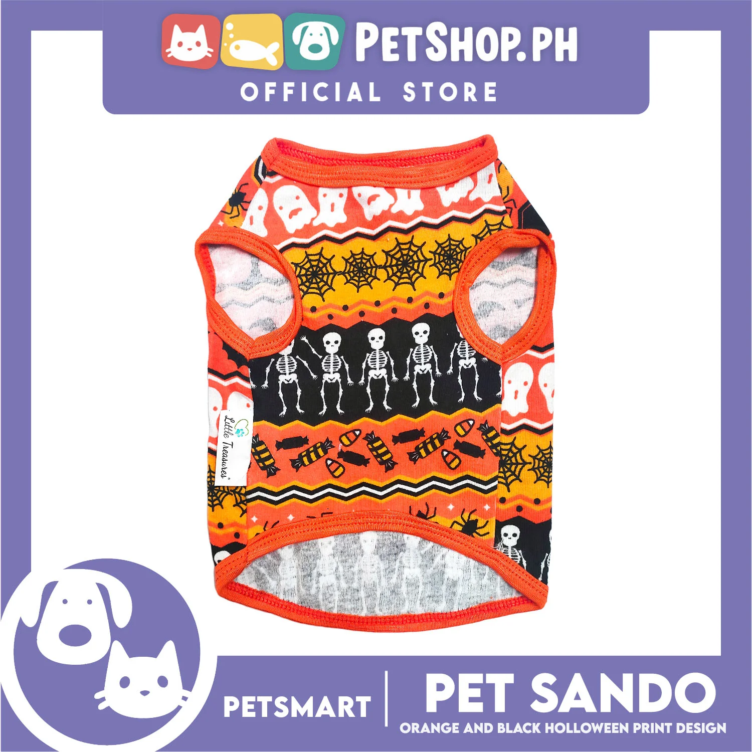 Pet Sando Halloween Design, Orange Black Color DG-CTN111S (Small) - Image 2