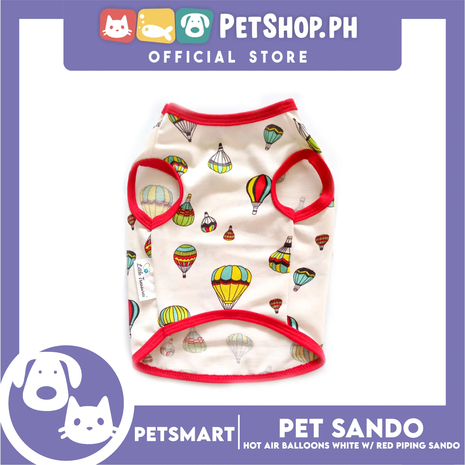 Pet Sando Hot Air Balloons Design, White with Red Piping ColorsO DG-CTN136M (Medium) Perfect Fit For Dogs And Cats - Image 3