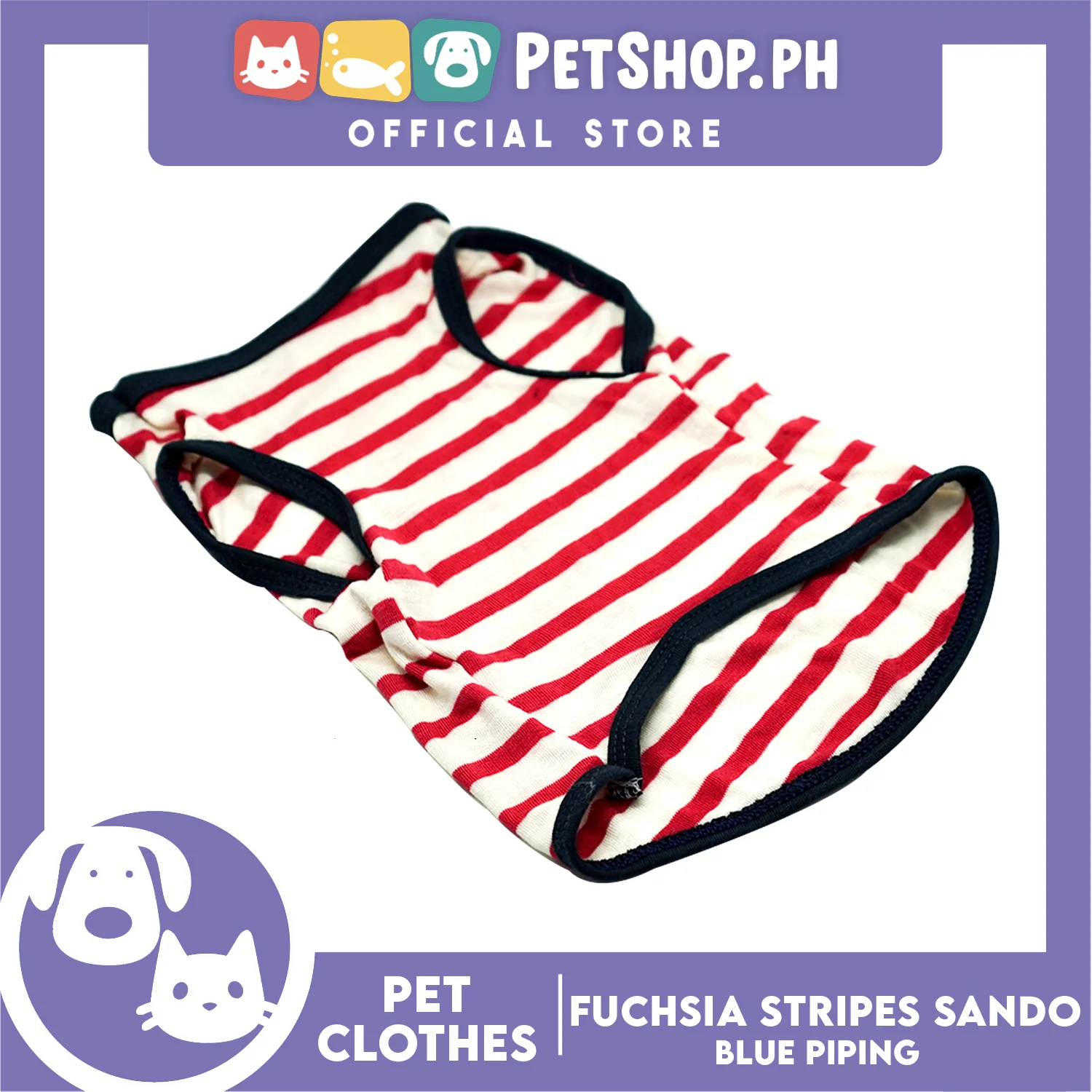 Pet Sando (Large) Fuchsia Stripes with Blue Piping Sando Pet Shirt - Image 4
