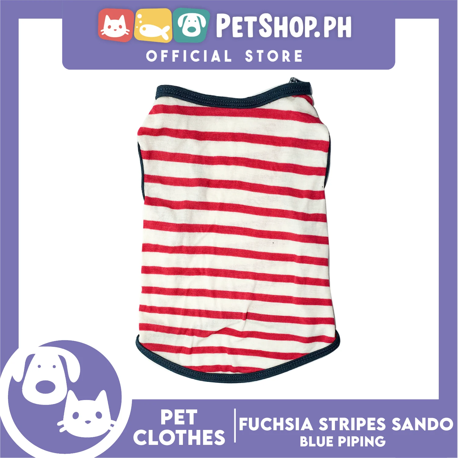 Pet Sando (Large) Fuchsia Stripes with Blue Piping Sando Pet Shirt - Image 5