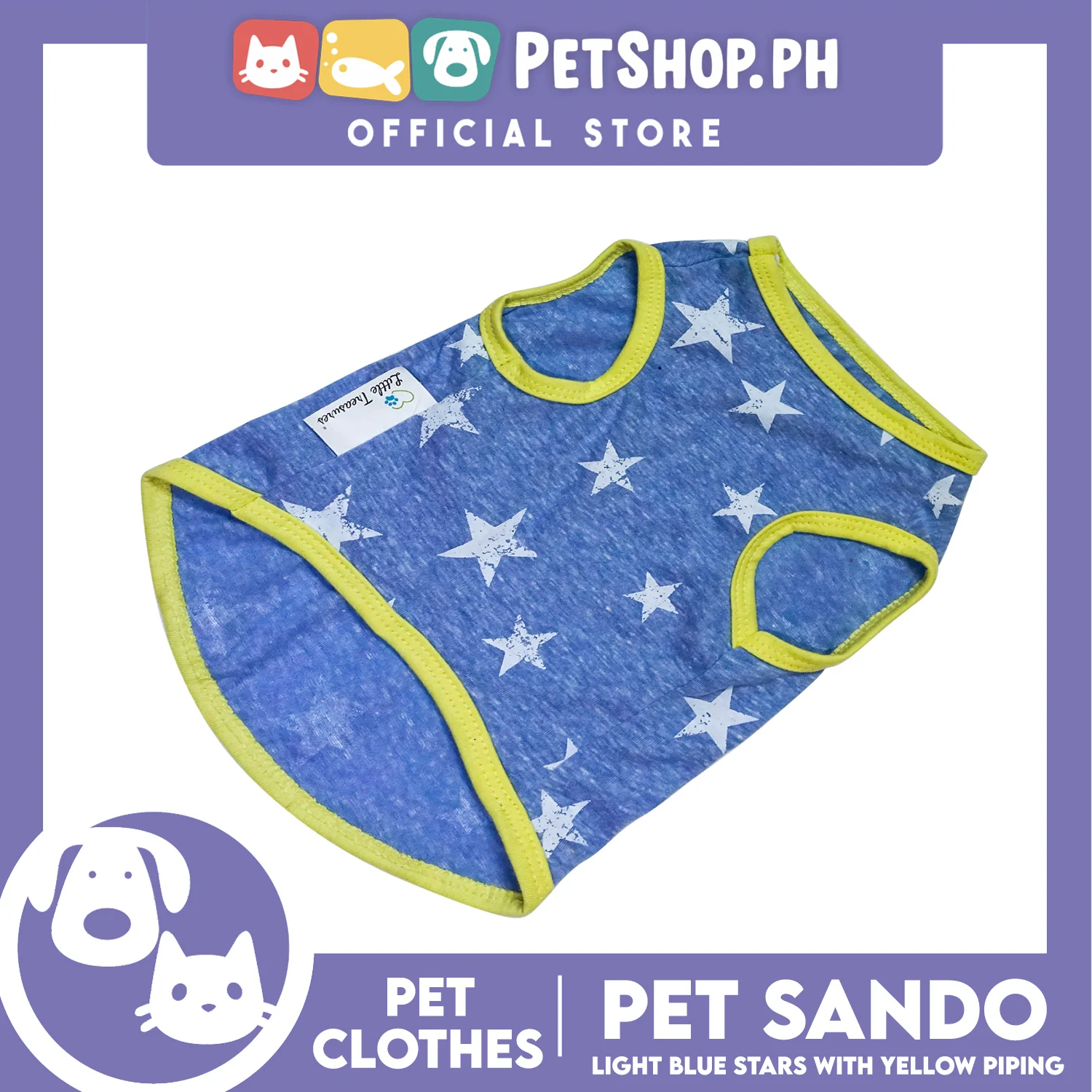 Pet Sando Light Blue Stars with Yellow Piping (Extra Large)  Pet Shirt Clothes Perfect fit for Dogs - Image 2