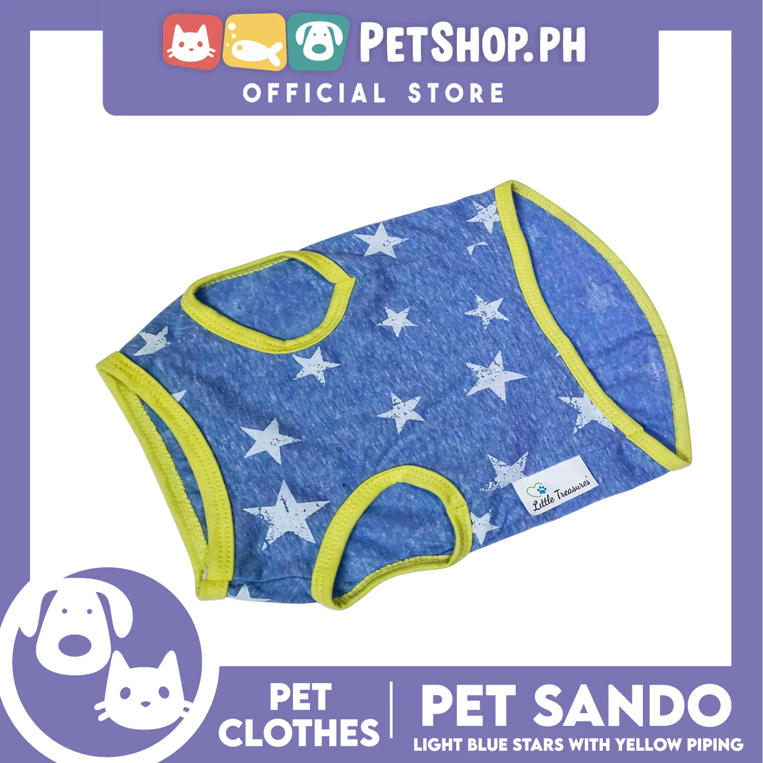 Pet Sando Light Blue Stars with Yellow Piping (Extra Large)  Pet Shirt Clothes Perfect fit for Dogs - Image 3