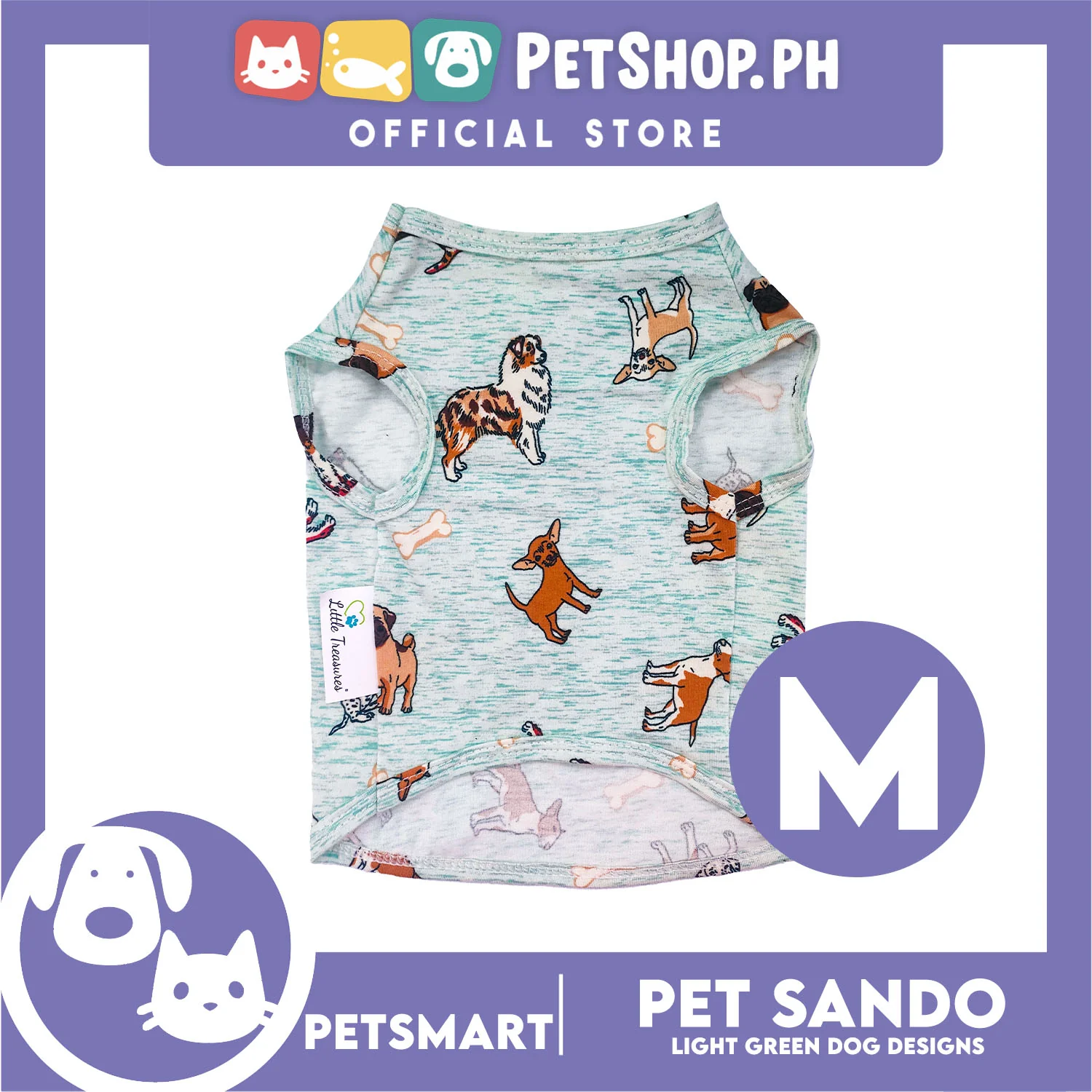 Pet Sando Light Green Color, Dog Design DG-CTN144M (Medium) Perfect Fit For Dogs And Cats