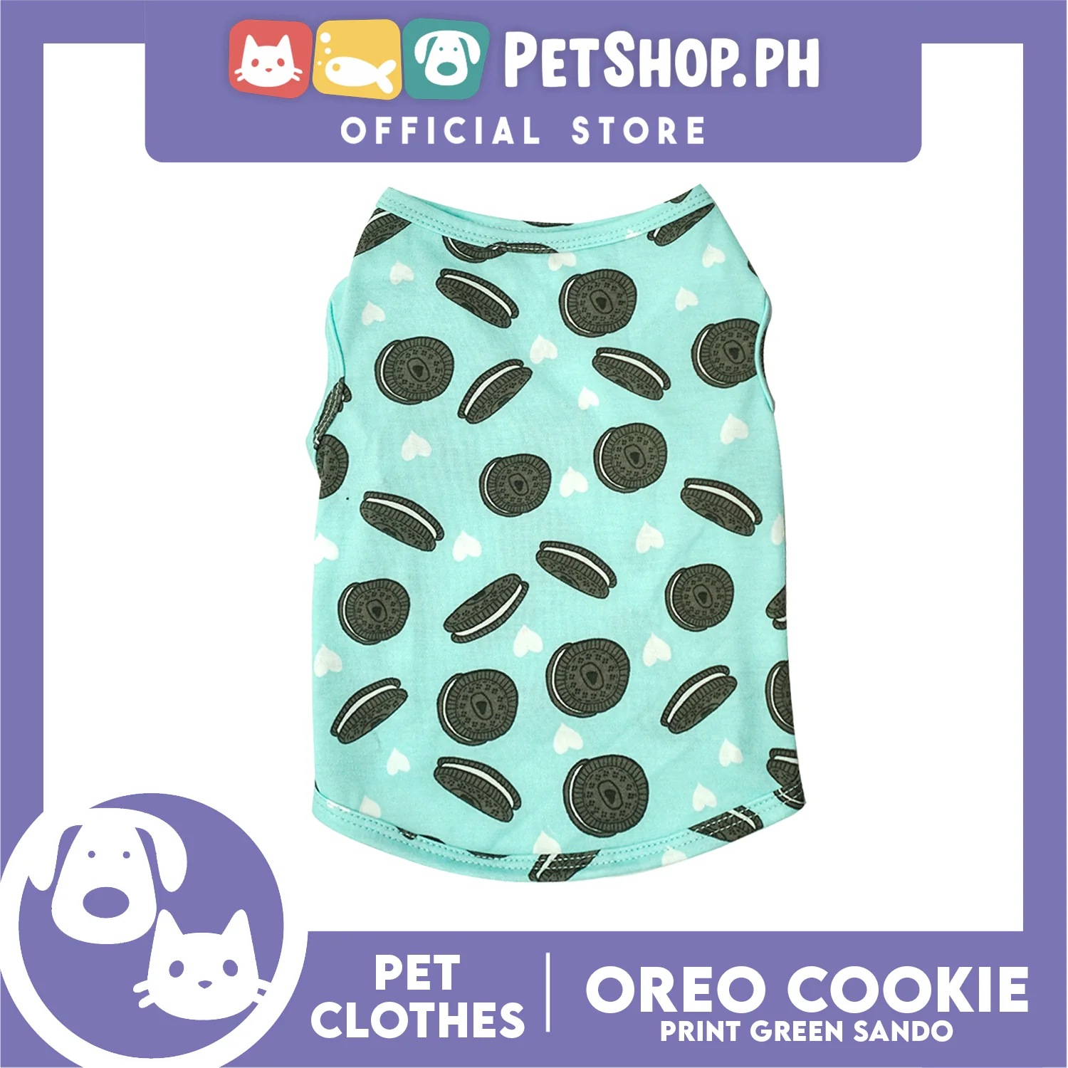 Pet Sando (Medium) Cookie Print Design Mint Green Sando Pet Shirt for Puppy, Small Dog and Cats - Sando Breathable Clothes, Pet T-shirt, Sweat Shirt - Image 4