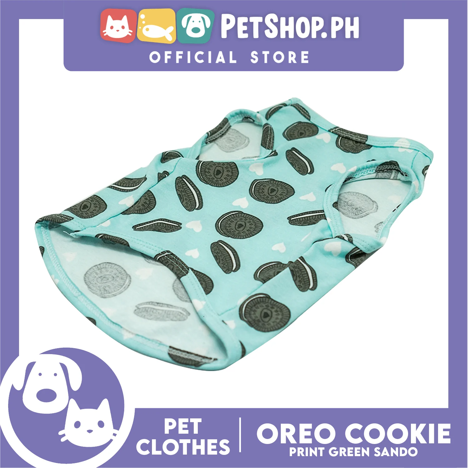 Pet Sando (Medium) Cookie Print Design Mint Green Sando Pet Shirt for Puppy, Small Dog and Cats - Sando Breathable Clothes, Pet T-shirt, Sweat Shirt - Image 5