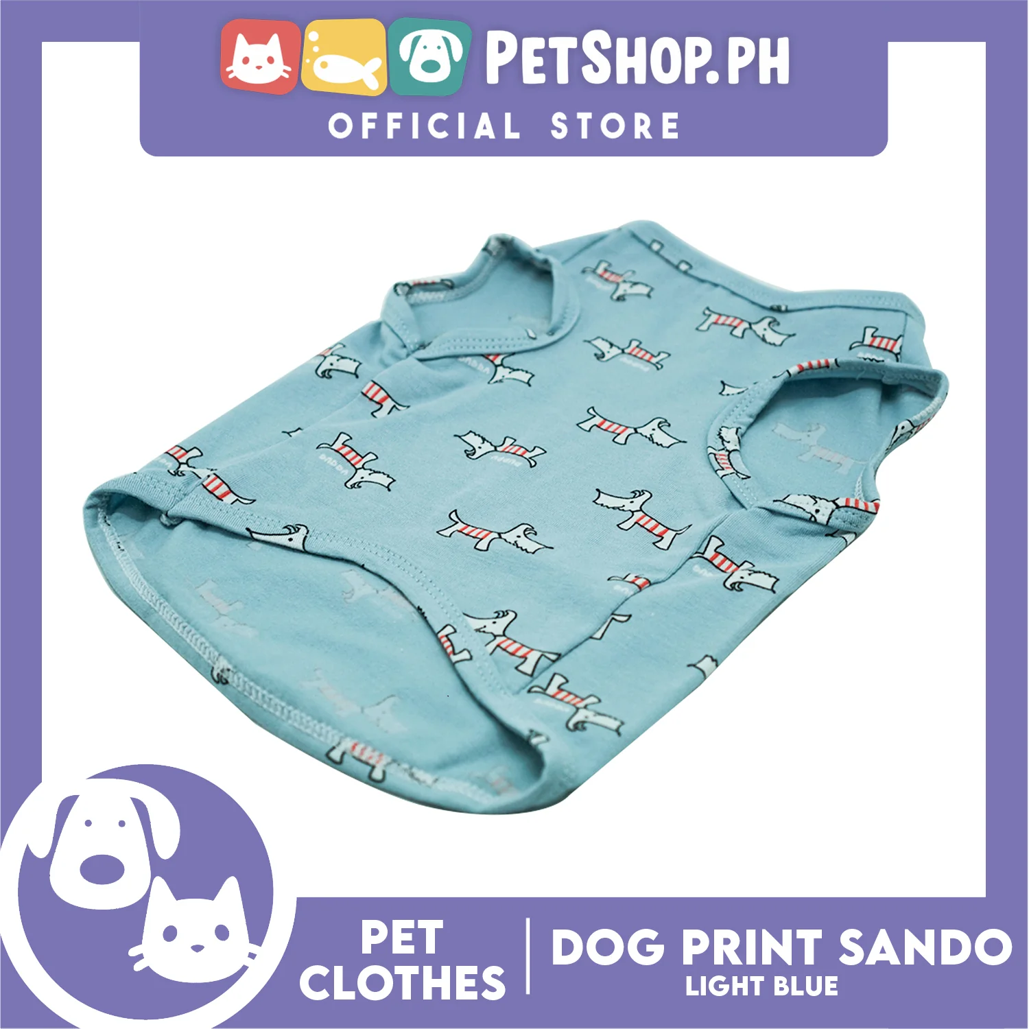 Pet Sando (Medium) Light Blue with Dog Print Design - Image 2