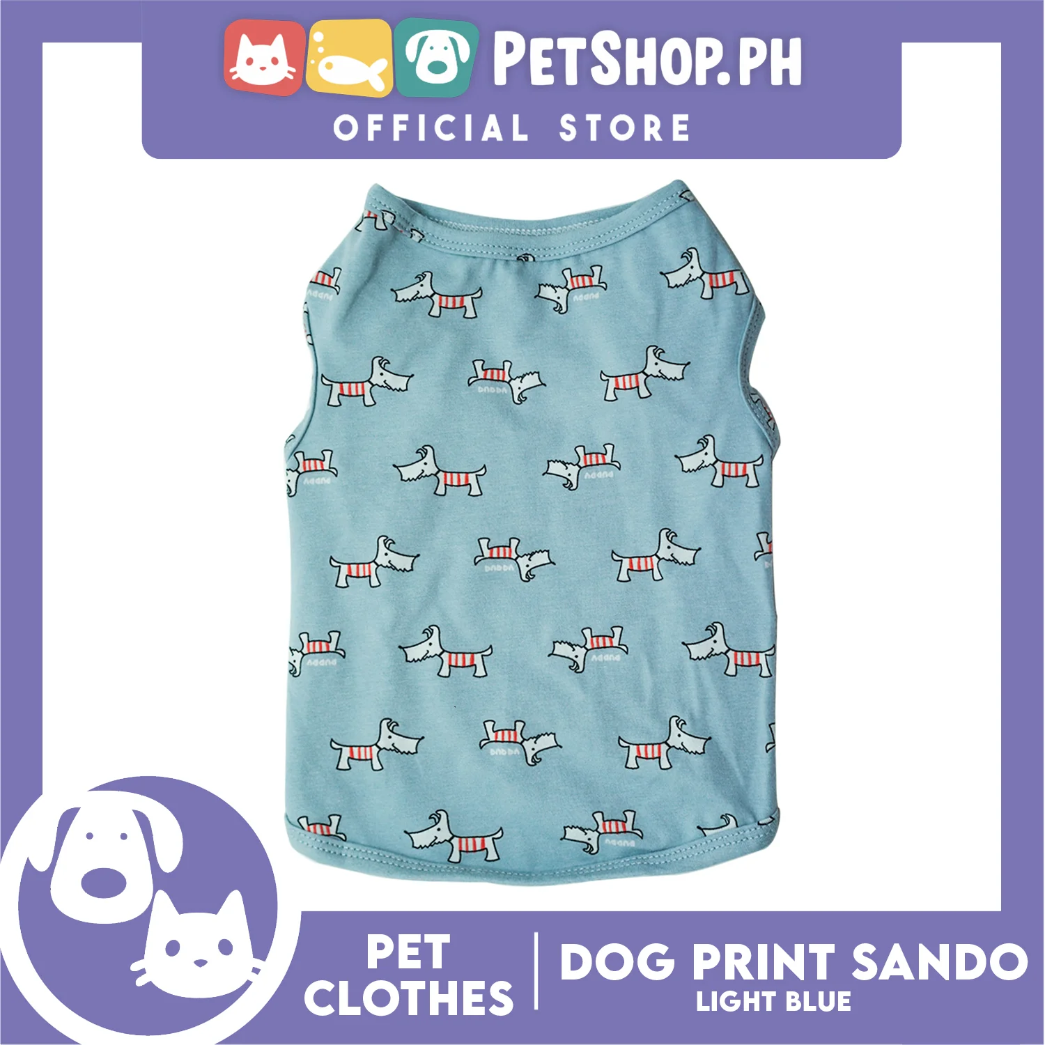 Pet Sando (Medium) Light Blue with Dog Print Design - Image 3
