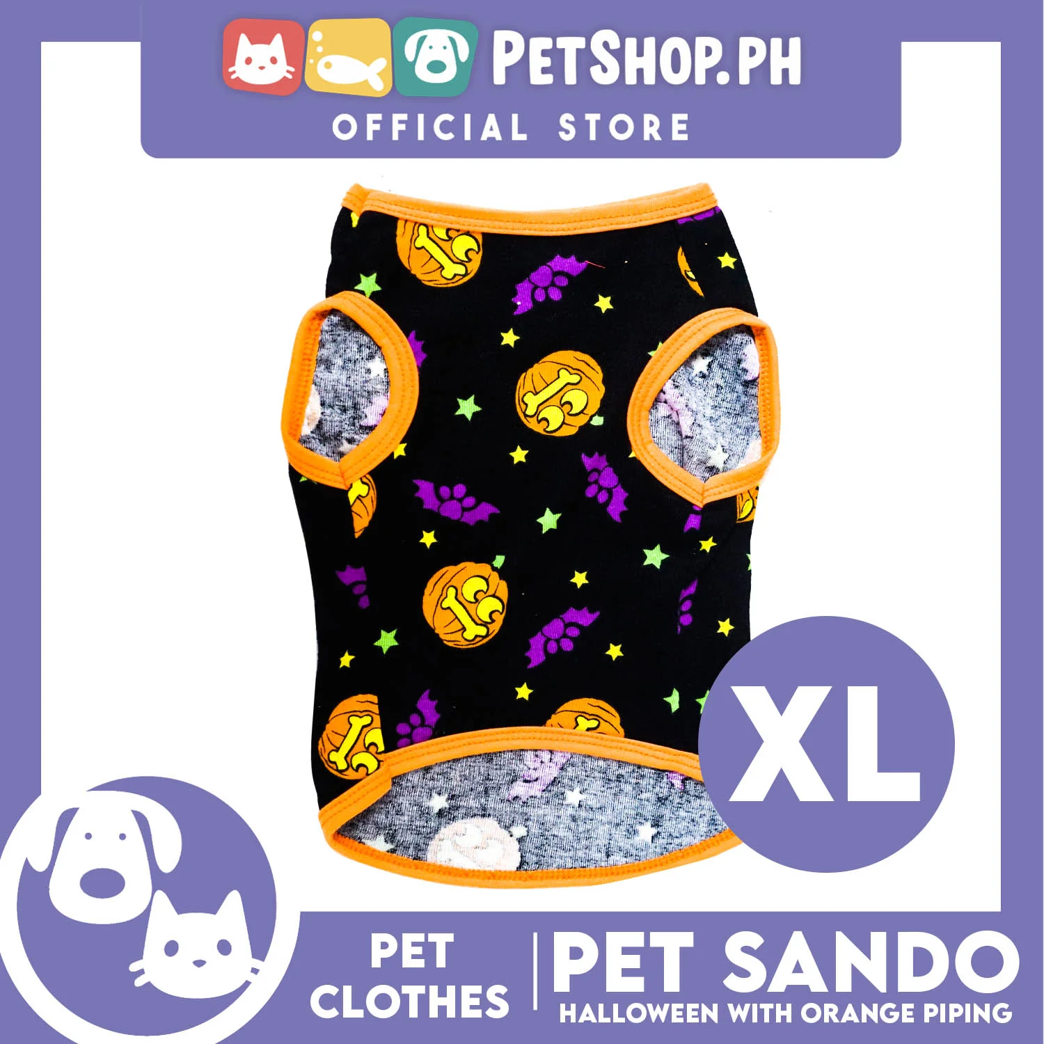 Pet Sando Orange Halloween Design with Orange Piping (Extra Large) Pet Clothes Perfect Fit for Dogs