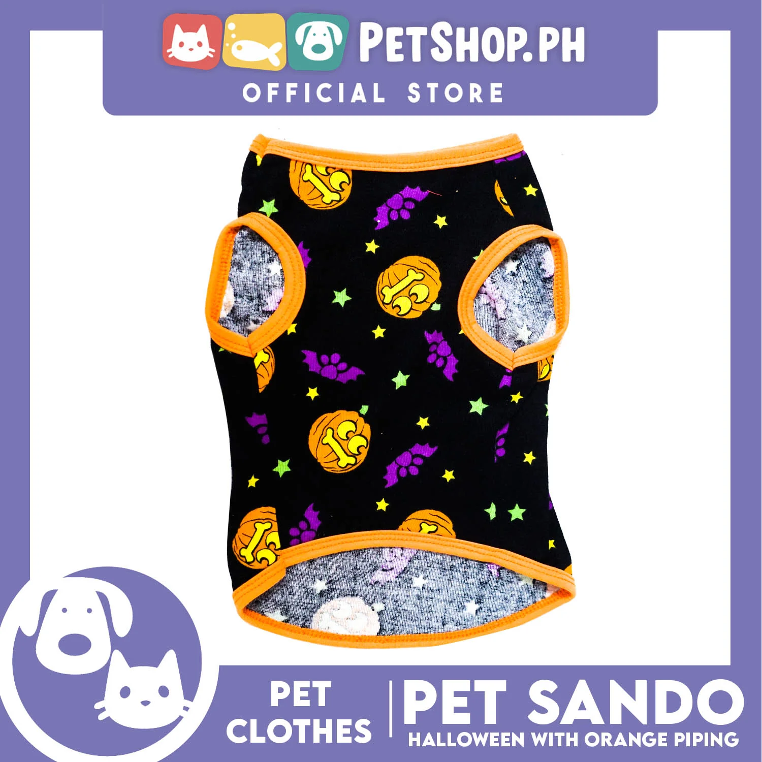 Pet Sando Orange Halloween Design with Orange Piping (Extra Large) Pet Clothes Perfect Fit for Dogs - Image 3