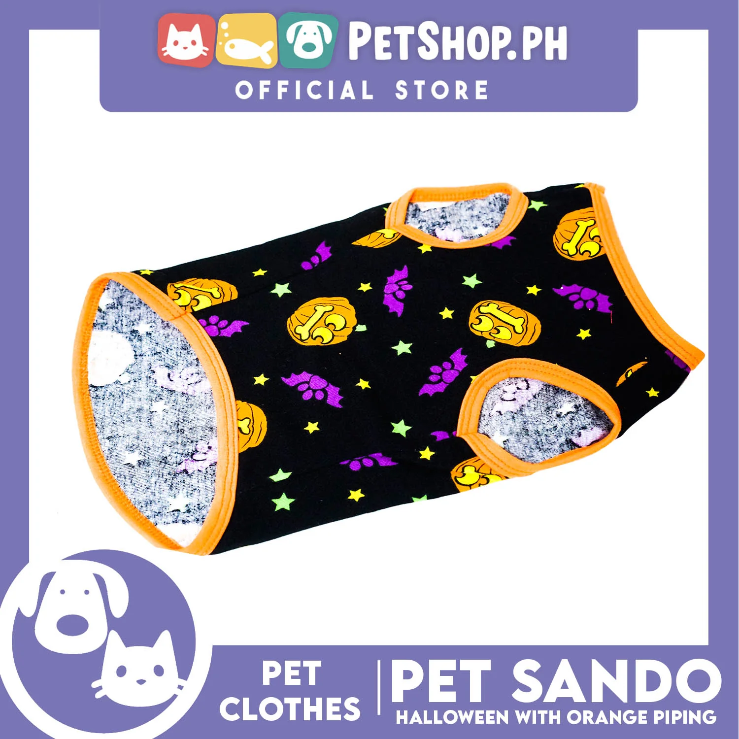 Pet Sando Orange Halloween Design with Orange Piping (Extra Large) Pet Clothes Perfect Fit for Dogs - Image 4