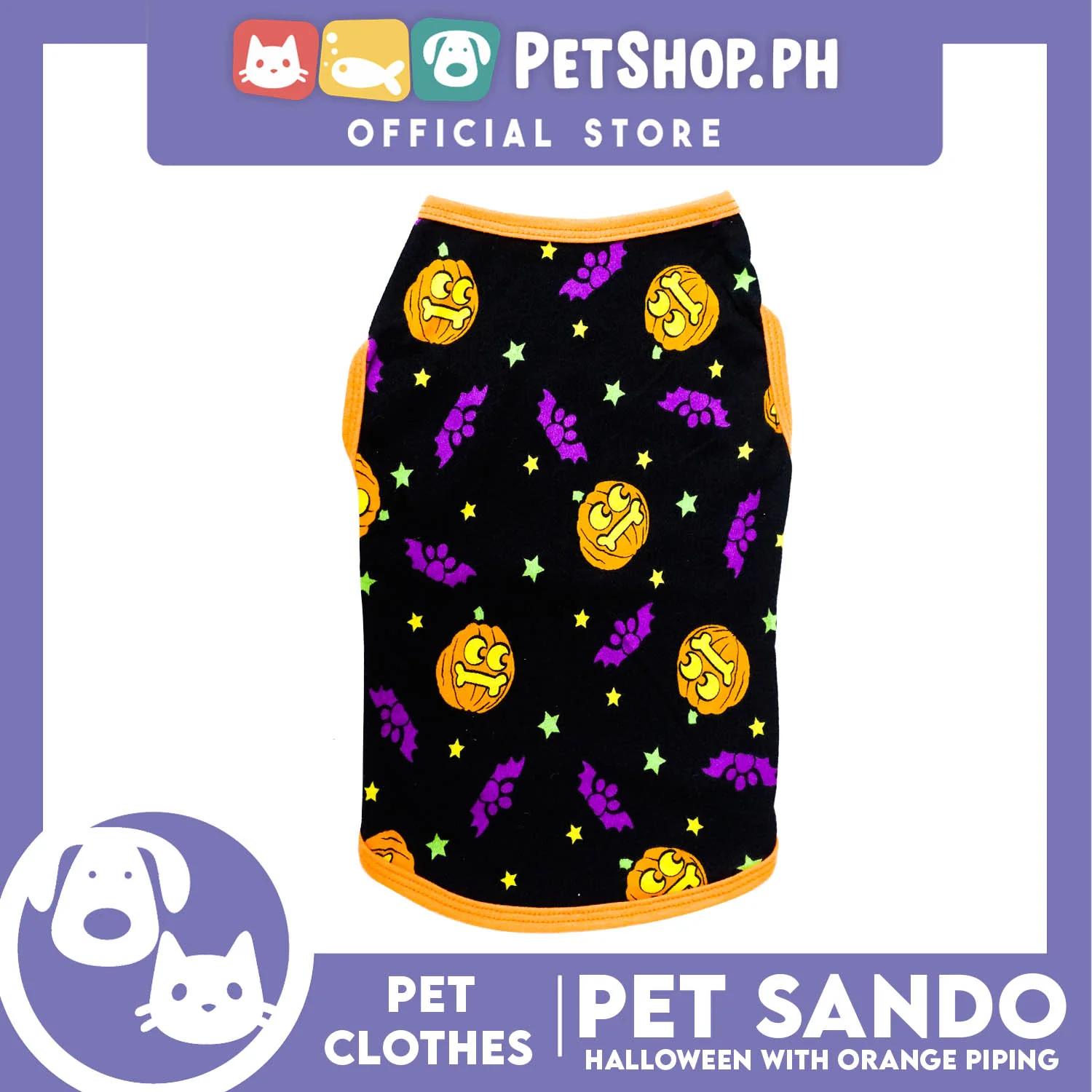 Pet Sando Orange Halloween Design with Orange Piping (Small) Pet Clothes Perfect Fit for Dogs - Image 3