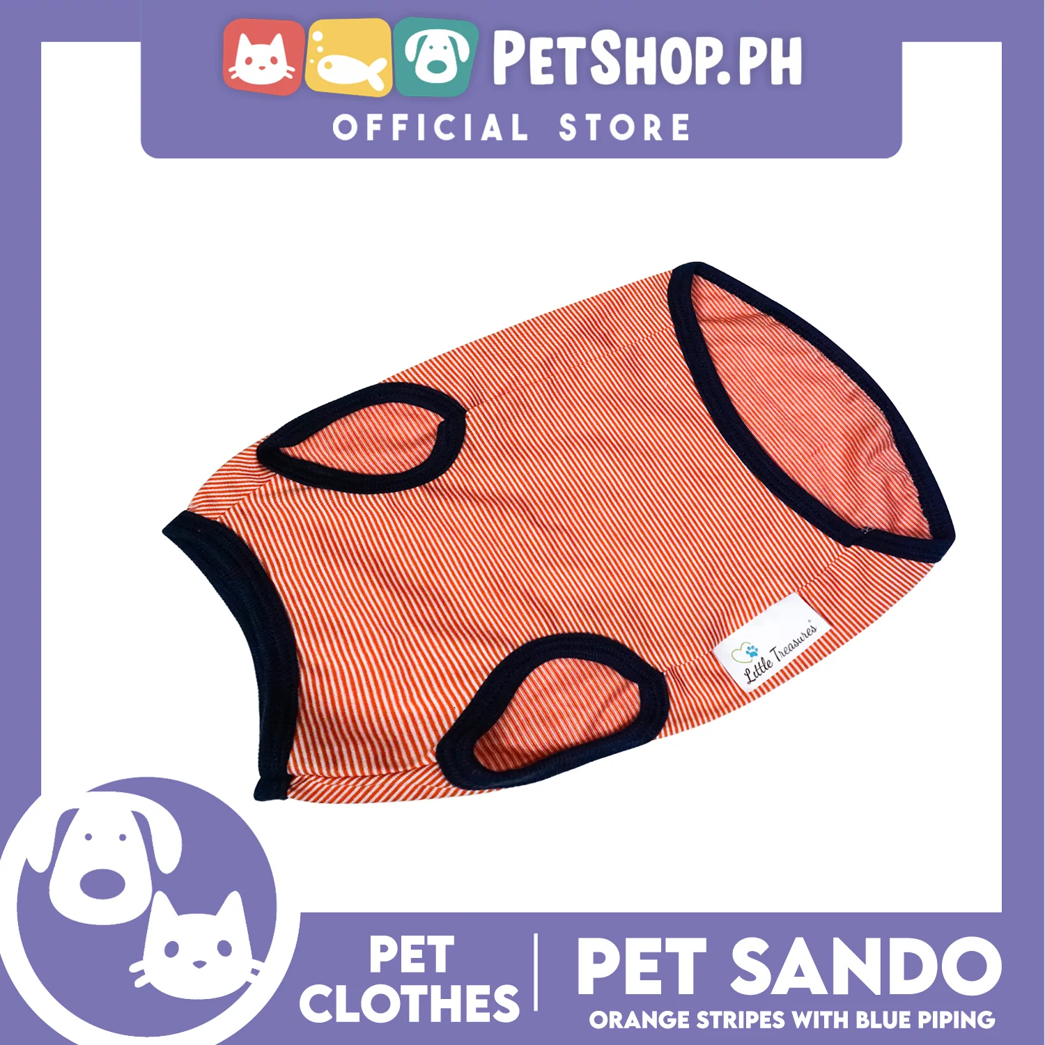 Pet Sando Orange Stripes with Blue Piping (Extra Large) Pet Shirt Clothes Perfect fit for Dogs - Image 2
