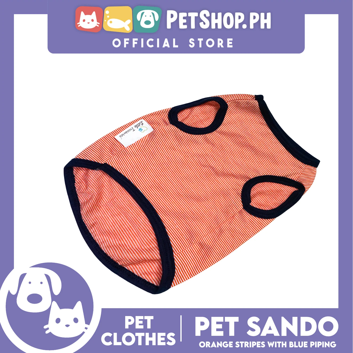 Pet Sando Orange Stripes with Blue Piping (Small) Pet Shirt Clothes Dress - Image 3