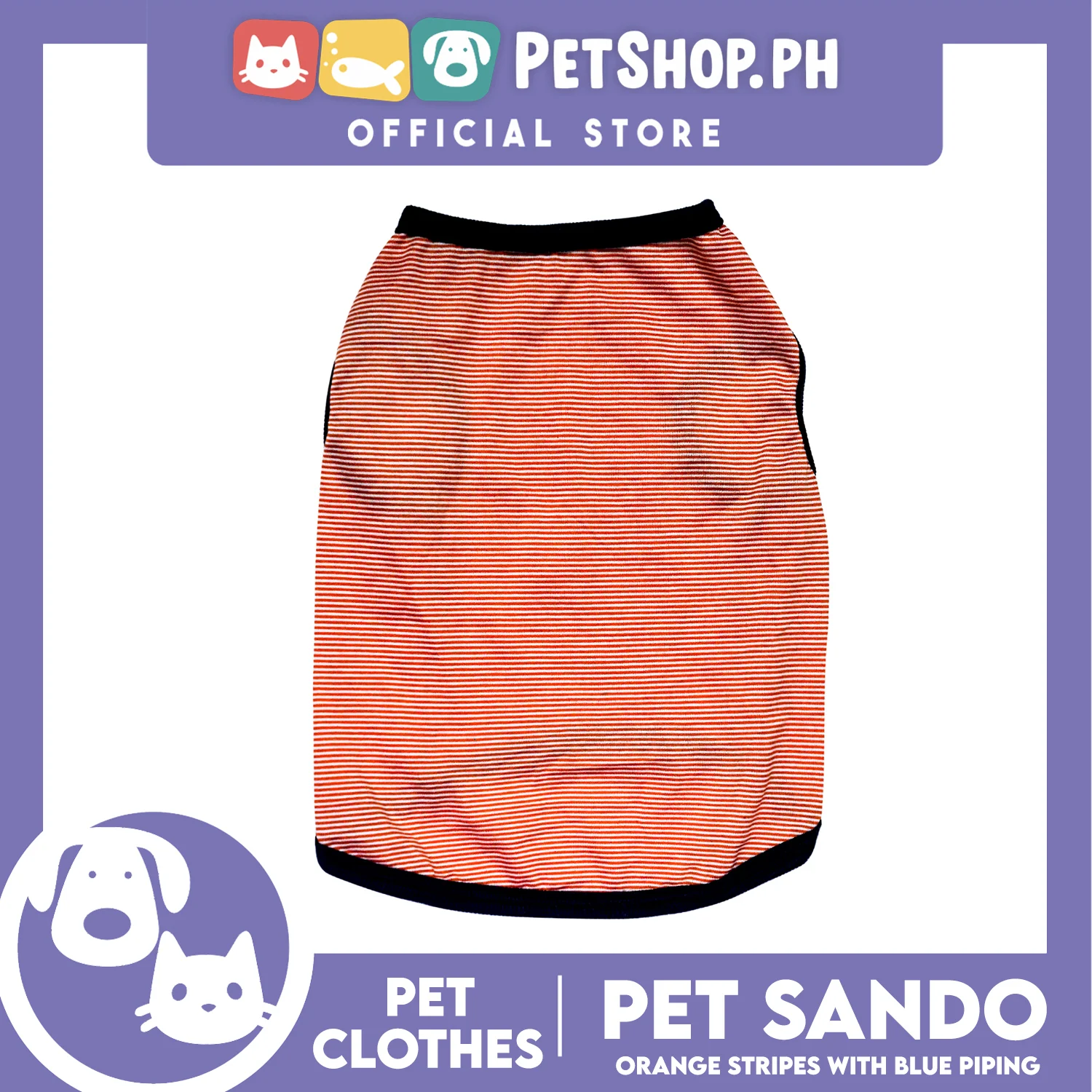 Pet Sando Orange Stripes with Blue Piping (Small) Pet Shirt Clothes Dress - Image 4