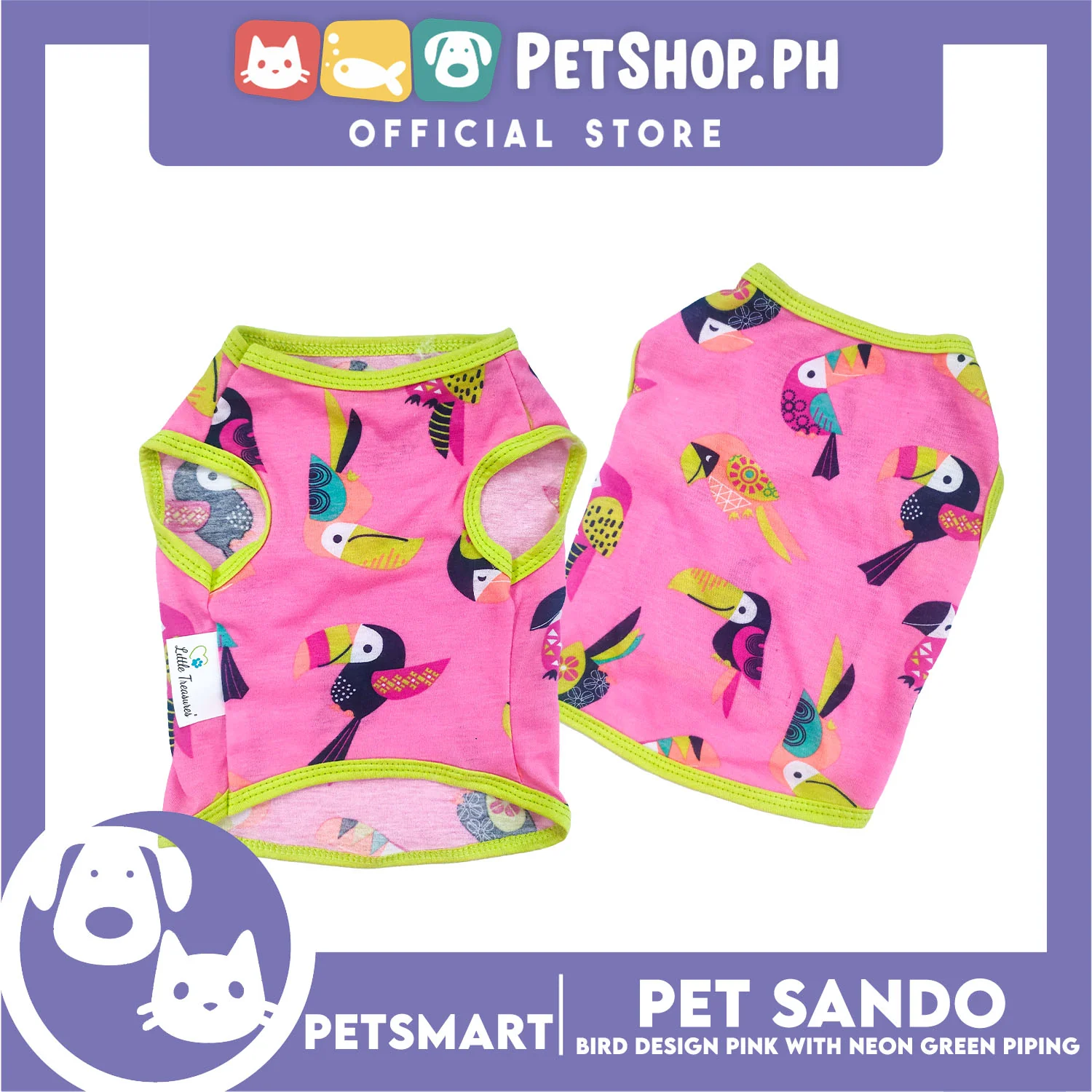 Pet Sando Parrot Bird Design, Pink with Neon Green Piping Color DG-CTN148L (Large) Perfect Fit For Dogs And Cats - Image 4