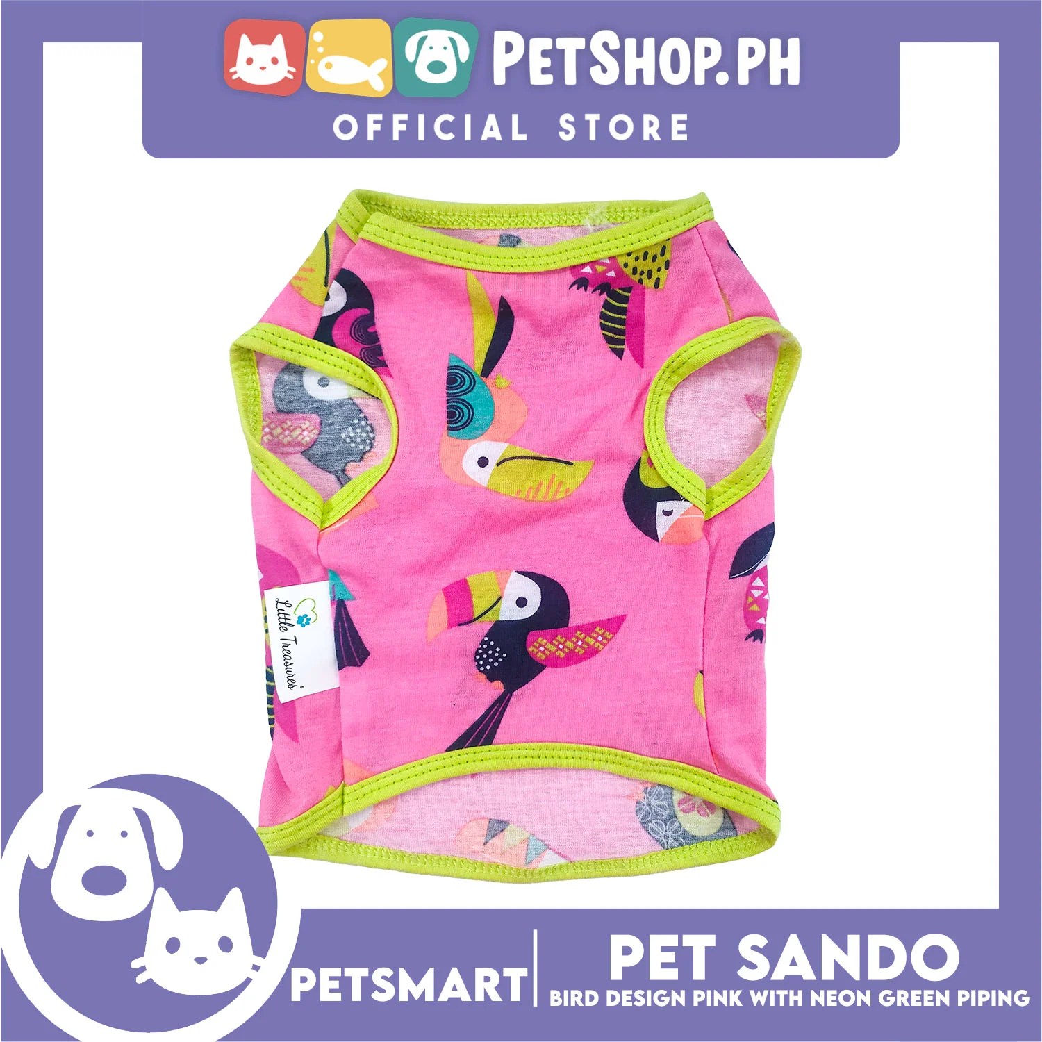 Pet Sando Parrot Bird Design, Pink with Neon Green Piping Color DG-CTN148M (Medium) Perfect Fit For Dogs And Cats - Image 2