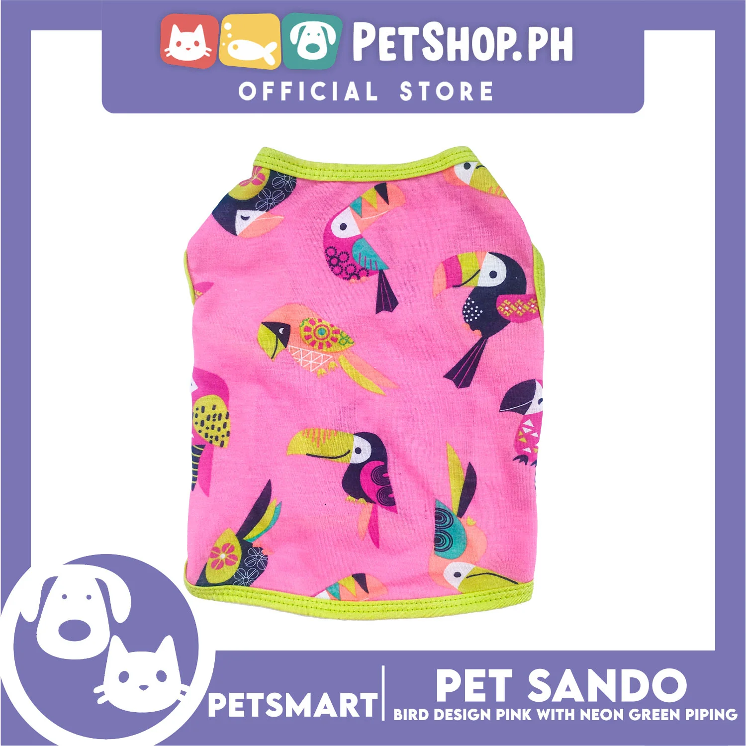 Pet Sando Parrot Bird Design, Pink with Neon Green Piping Color DG-CTN148M (Medium) Perfect Fit For Dogs And Cats - Image 3