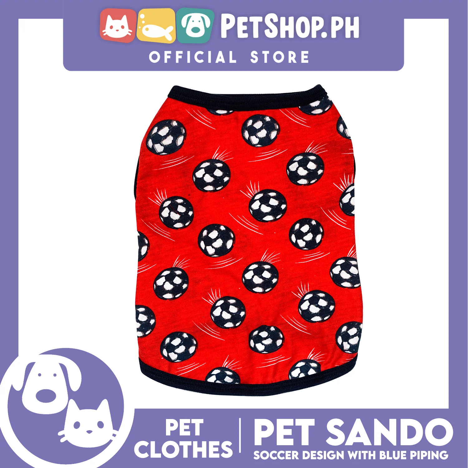 Pet Sando Red Soccer Ball Print with Blue Piping Pet Clothes (Extra Large) Perfect Fit for Dogs - Image 3