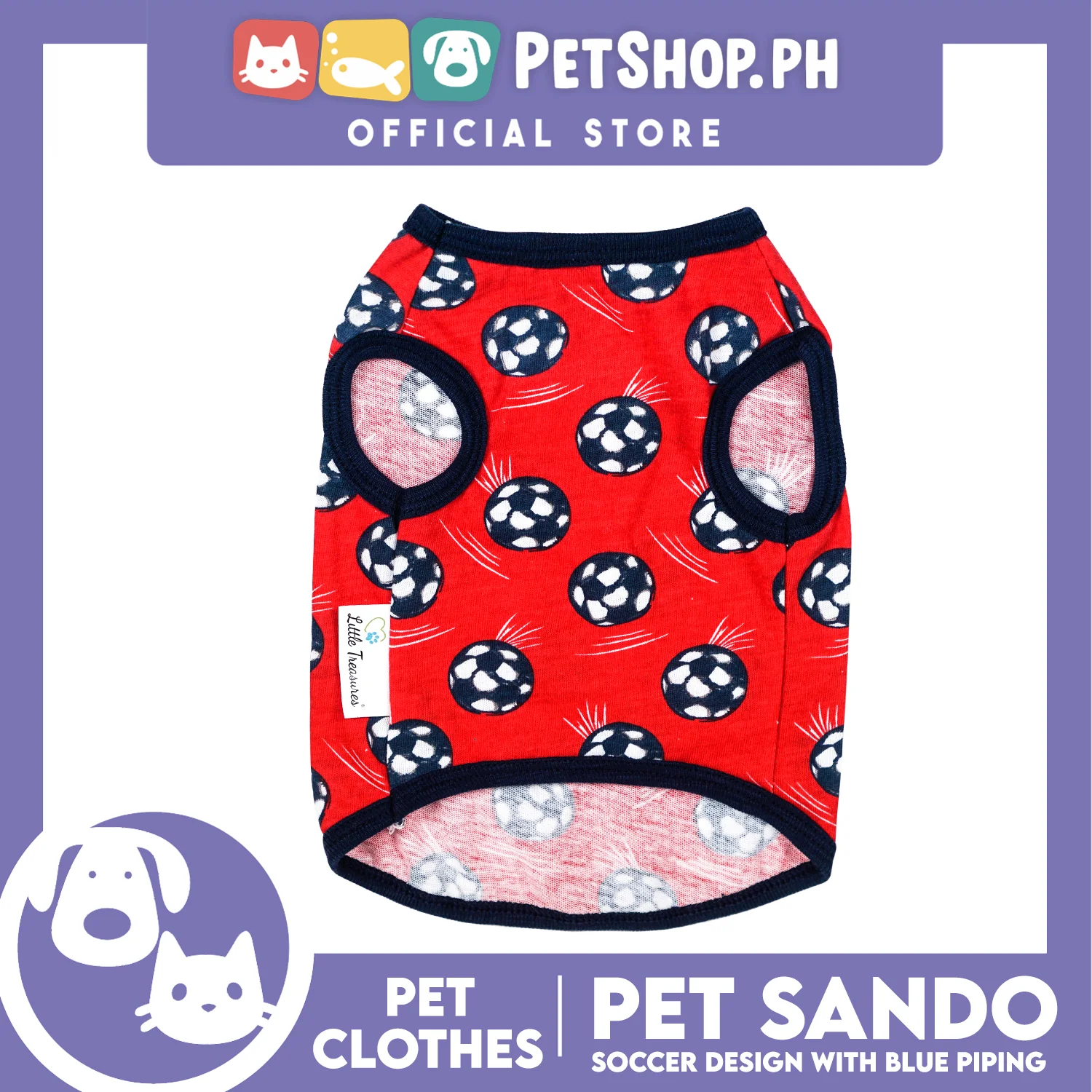 Pet Sando Red Soccer Ball Print with Blue Piping Pet Clothes (Large) Perfect Fit for Dogs and Cats - Image 2