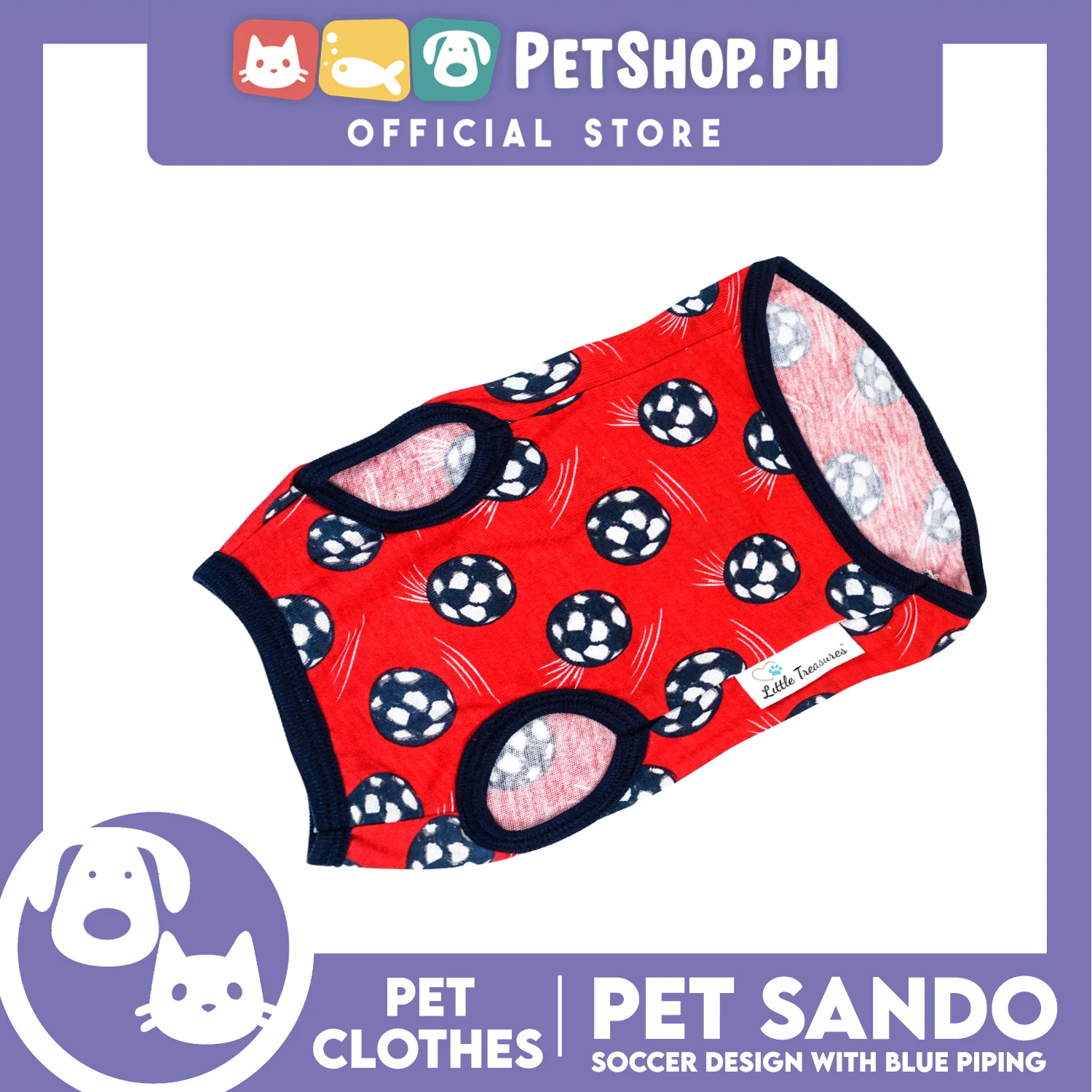Pet Sando Red Soccer Ball Print with Blue Piping Pet Clothes (Medium) Perfect Fit for Dogs and Cats - Image 2