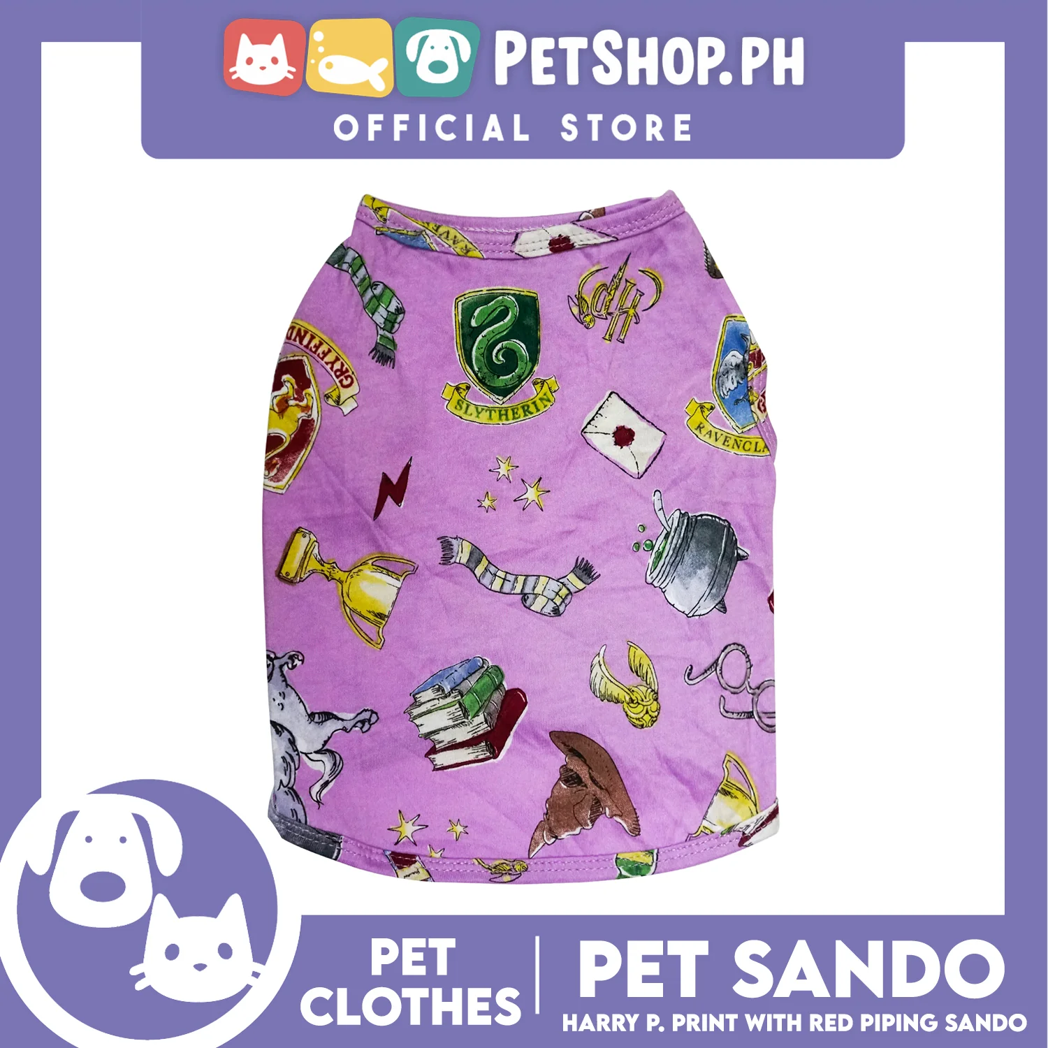 Pet Sando School of Wizardry Print with Red Piping (Large) Pet Shirt Clothes Perfect fit for Dogs - Image 2