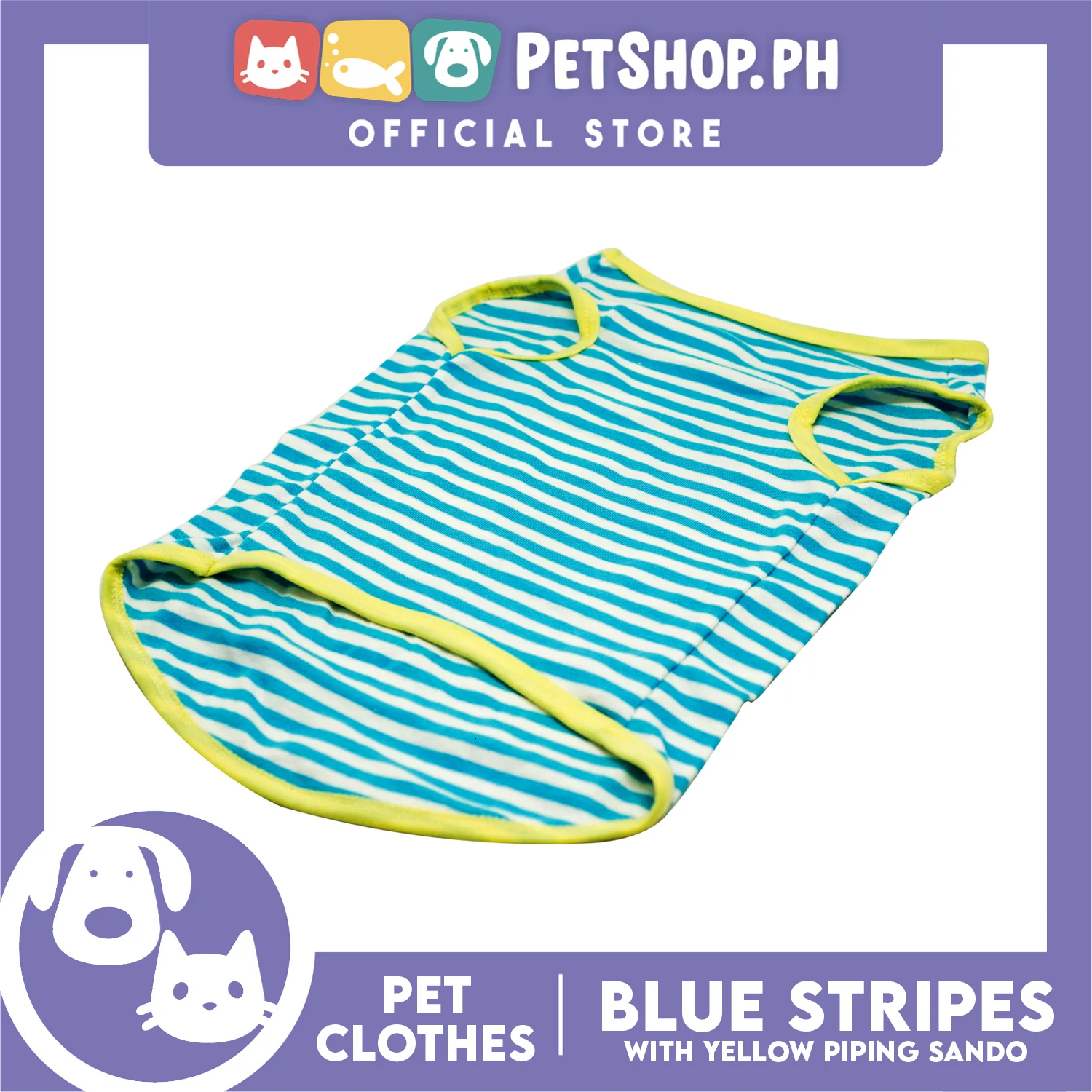 Pet Sando (Small) Blue and White Stripes with Yellow Piping Design Sando Pet Shirt - Image 2