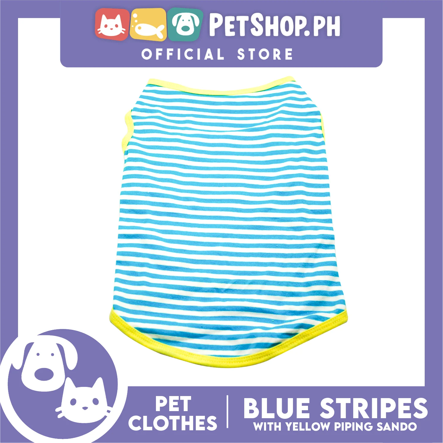Pet Sando (Small) Blue and White Stripes with Yellow Piping Design Sando Pet Shirt - Image 4