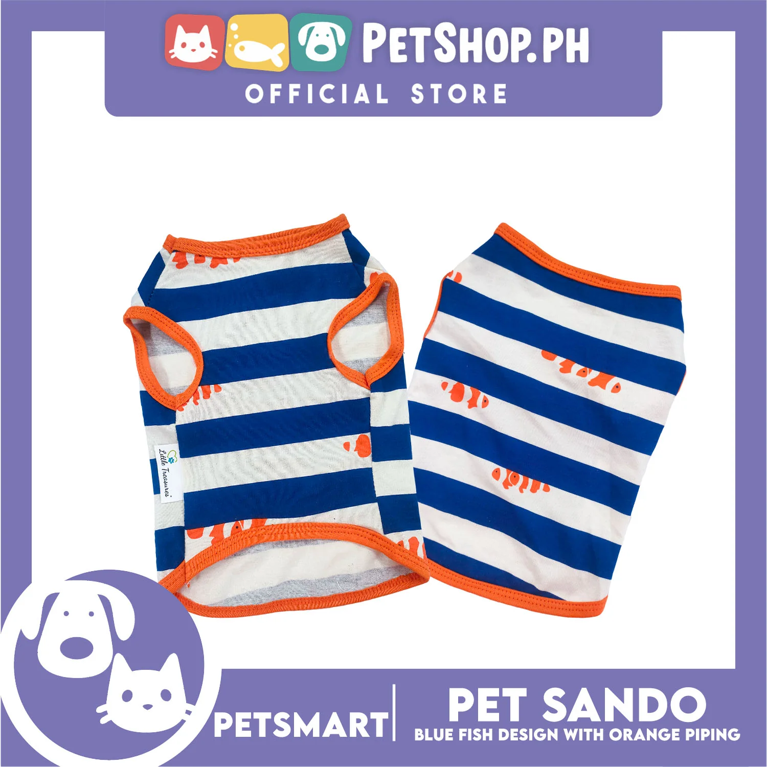 Pet Sando Stripe, Blue Fish Design with Orange Piping Color DG-CTN143L (Large) Perfect Fit For Dogs And Cats - Image 2