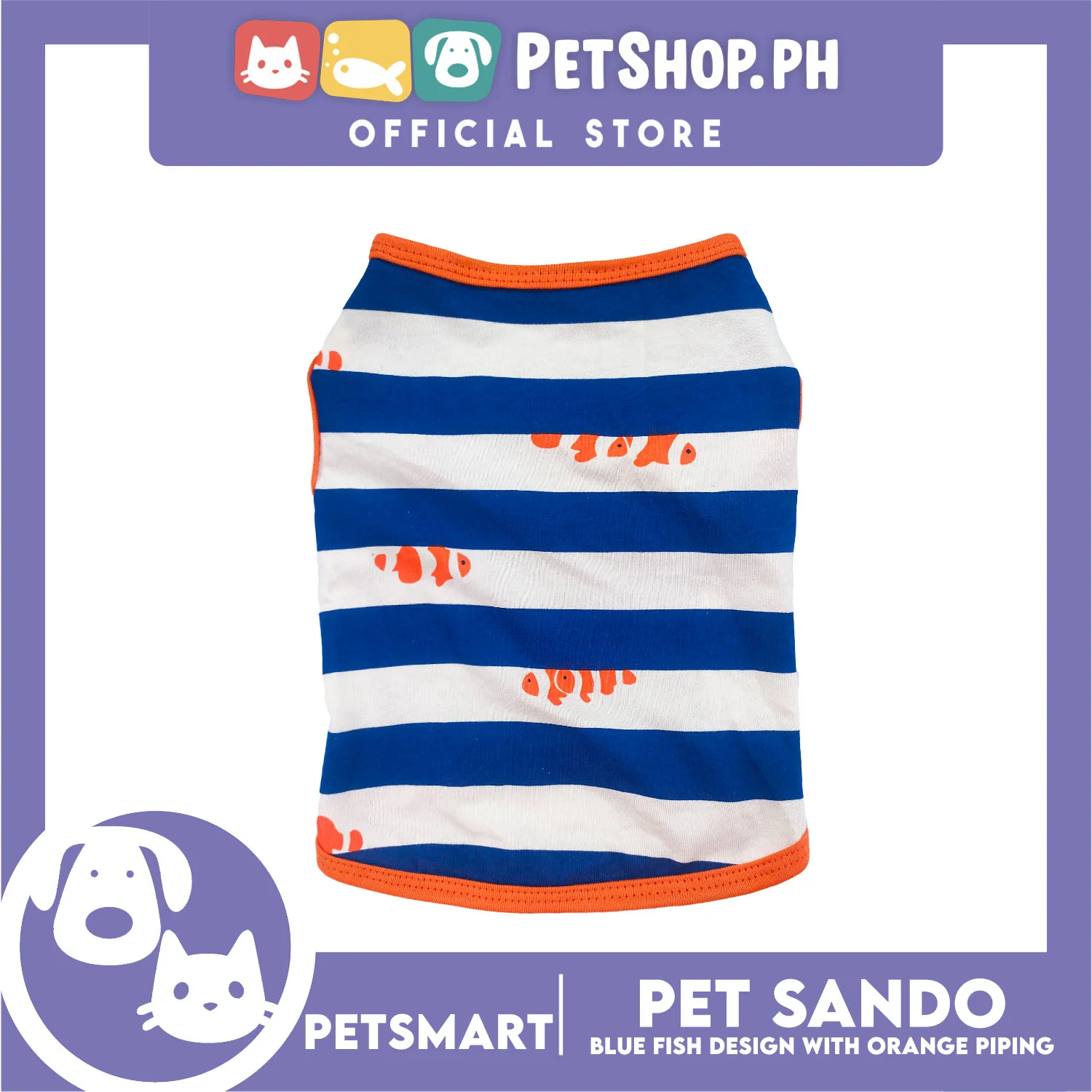 Pet Sando Stripe, Blue Fish Design with Orange Piping Color DG-CTN143L (Large) Perfect Fit For Dogs And Cats - Image 4
