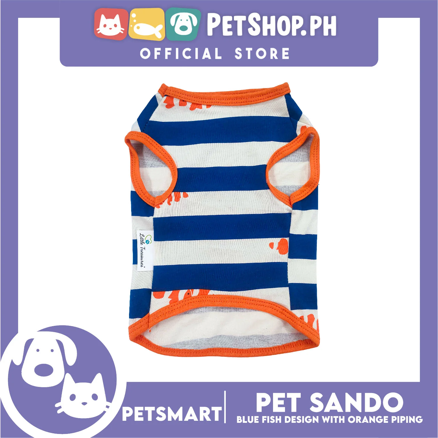 Pet Sando Stripe, Blue Fish Design with Orange Piping Color DG-CTN143XL (XL) Perfect Fit For Dogs And Cats - Image 4