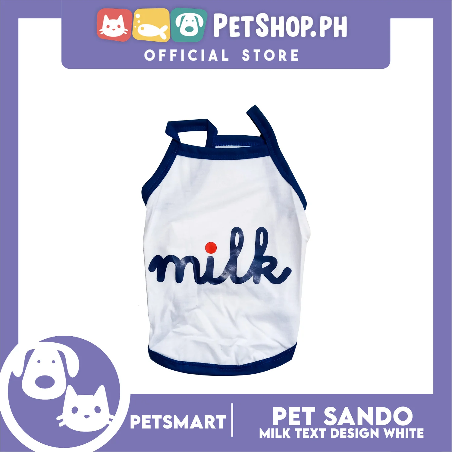 Pet Sando White Milk Text Print Medium Size (CWYF1915) for cats and dogs - Image 2
