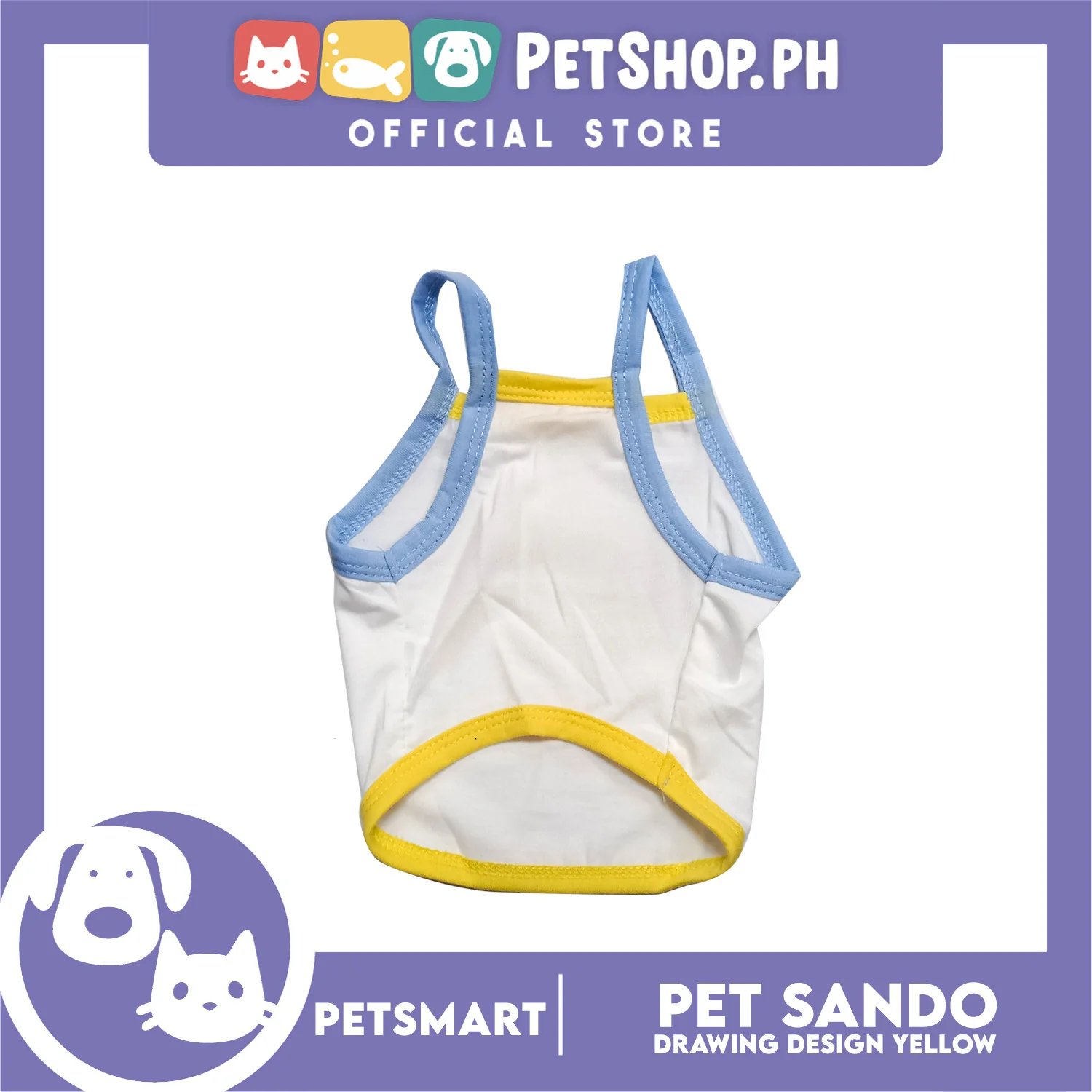 Pet Sando White Vacation Design Blue/Yellow Piping Medium Size (CWYF1868) Clothes for cats and dogs - Image 3