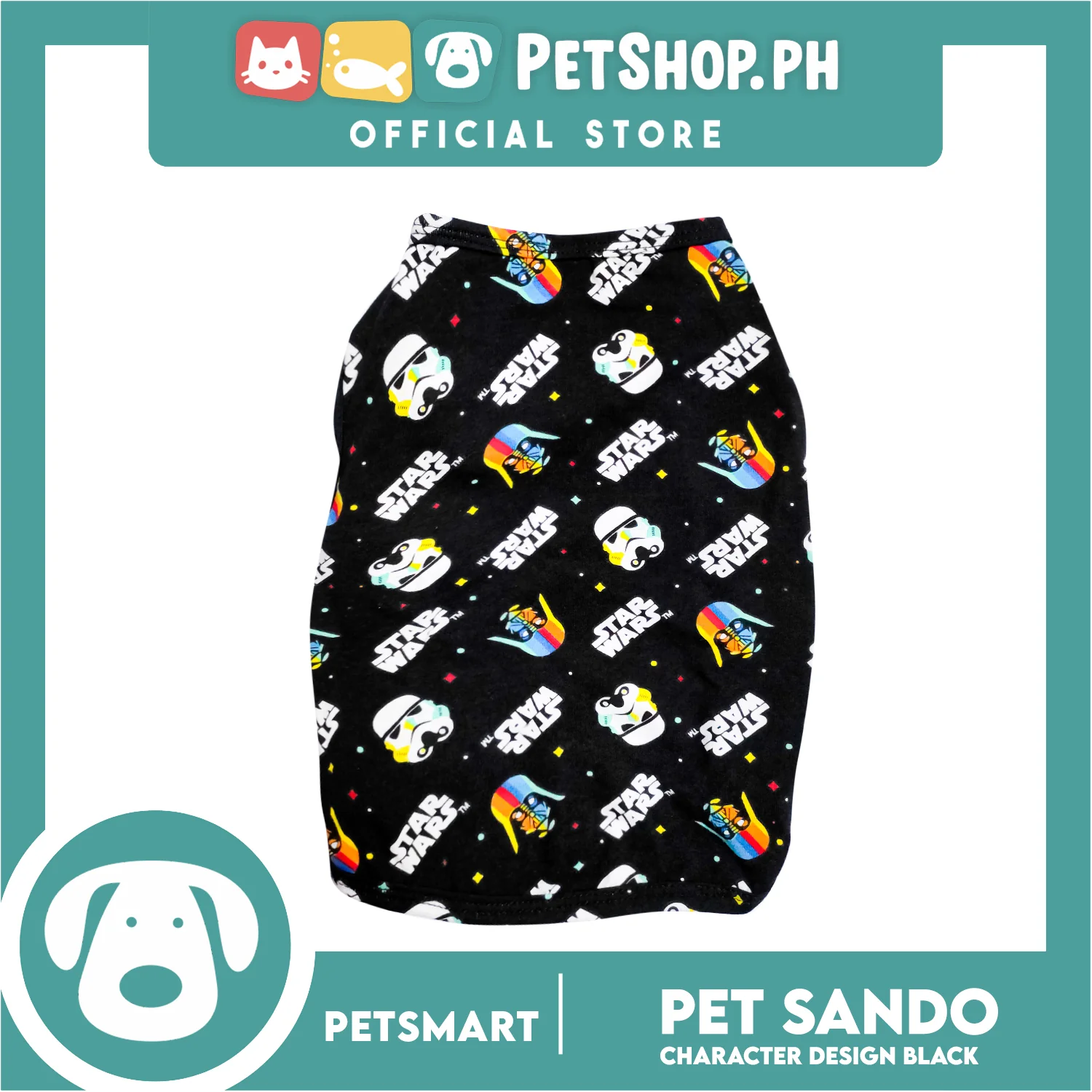 Pet Sando With Character Design, Black Color DG-CTN106L (Large) Perfect Fit For Dogs And Cats, Breathable Clothes, Soft Lightweight Cool Pet Clothing - Image 2
