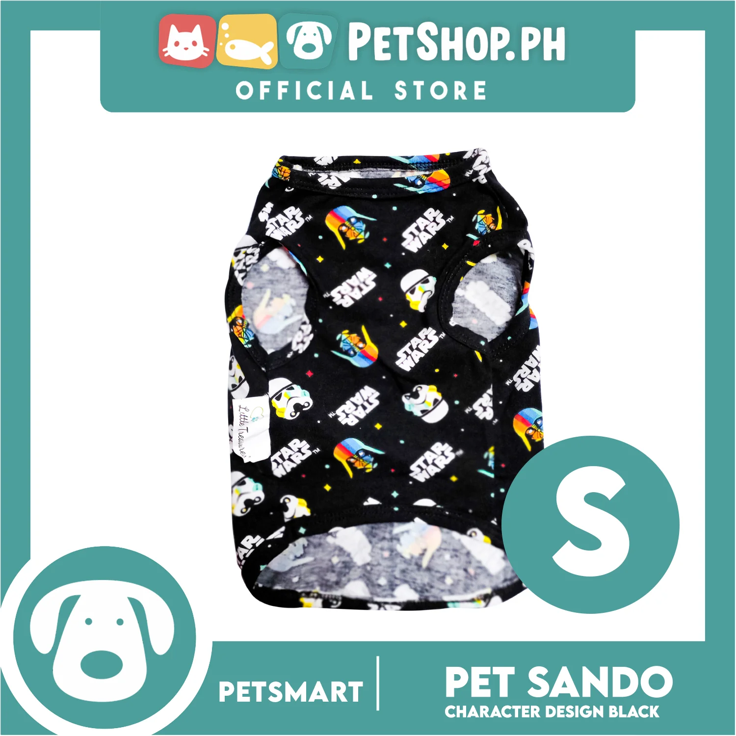 Pet Sando With Character Design, Black Color DG-CTN106S (Small) Perfect Fit For Dogs And Cats, Breathable Clothes, Soft Lightweight Pet Clothing