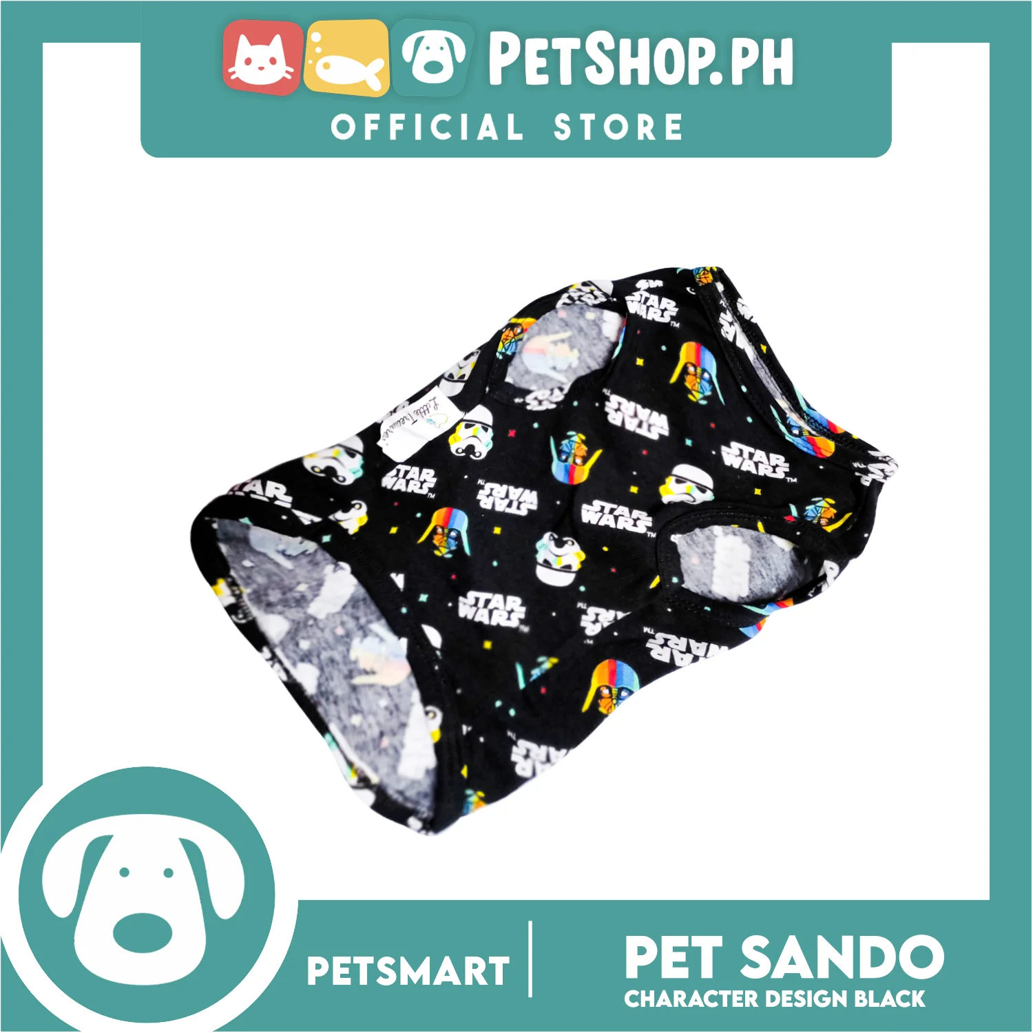 Pet Sando With Character Design, Black Color DG-CTN106S (Small) Perfect Fit For Dogs And Cats, Breathable Clothes, Soft Lightweight Pet Clothing - Image 2