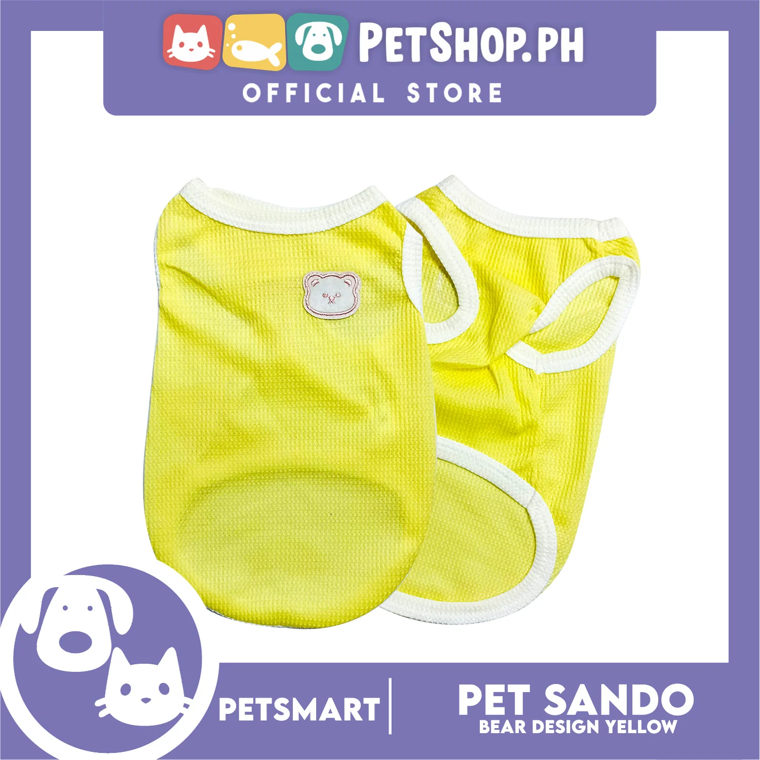 Pet Sando Yellow Bear Print Design Medium Size (CWYF1731) for cats and dogs - Image 4