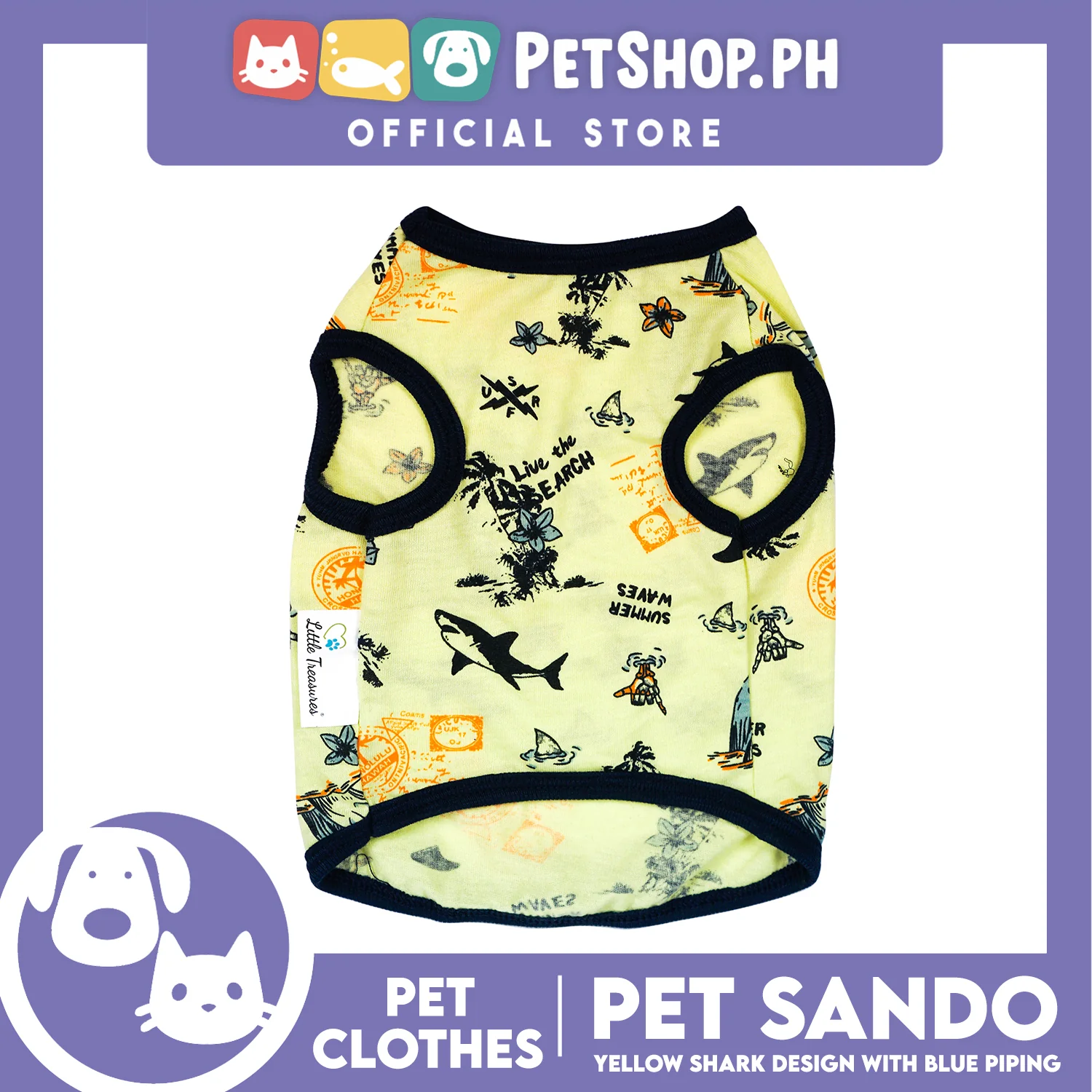 Pet Sando Yellow Shark Print with Blue Piping Pet Clothes (Large) Perfect Fit for Dogs and Cats - Image 4
