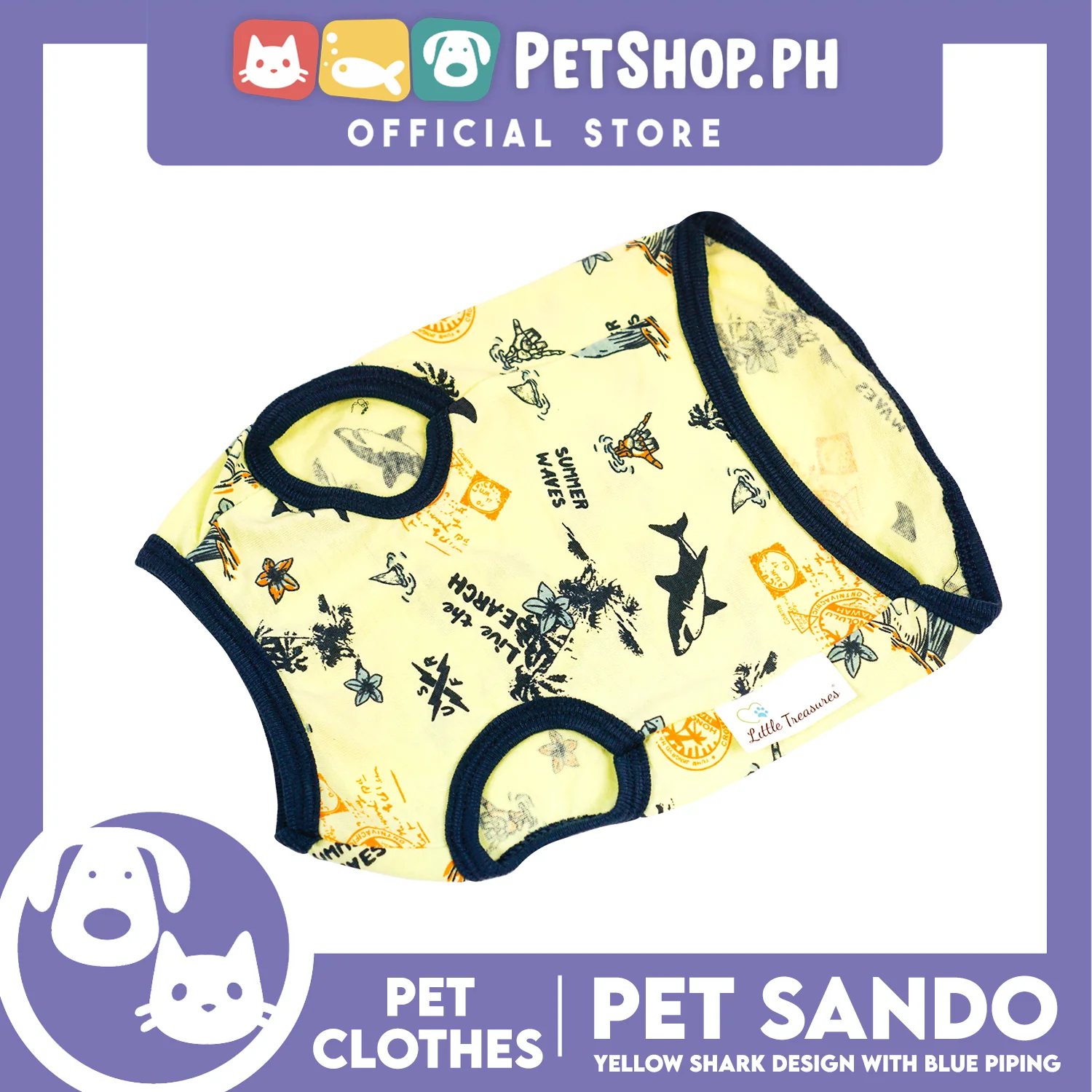 Pet Sando Yellow Shark Print with Blue Piping Pet Clothes (Small) Perfect Fit for Dogs and Cats - Image 4