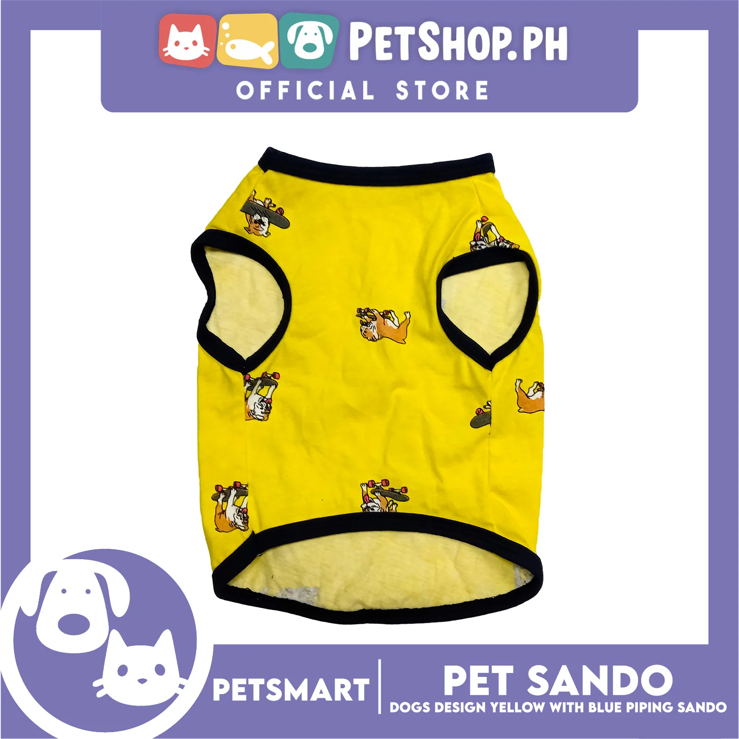 Pet Sando Yellow with Blue Piping Sando, Small Size (DG-CTN207S) - Image 4
