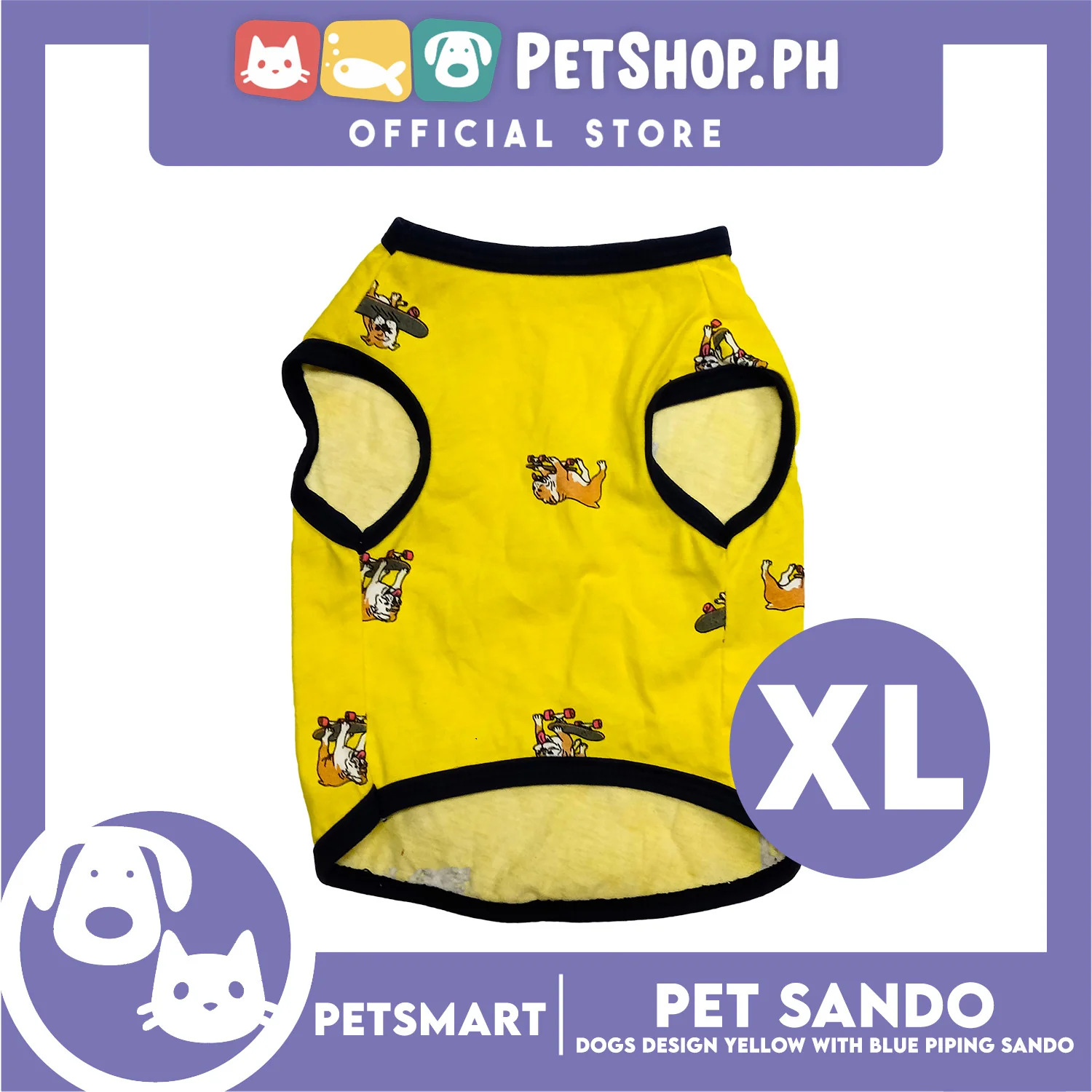 Pet Sando Yellow with Blue Piping Sando, XL Size (DG-CTN207XL)