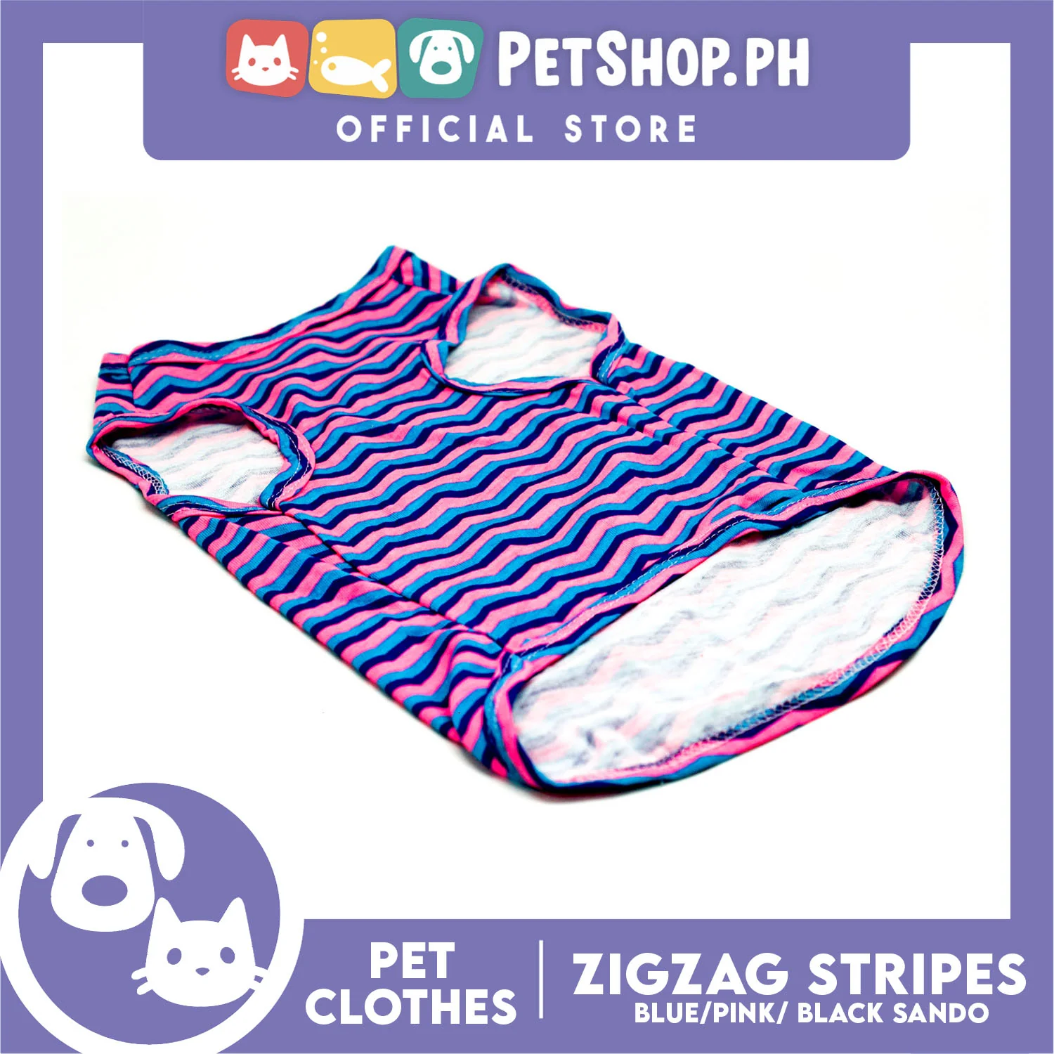 Pet Sando Zigzag Stripes Blue Pink Black (Medium) Sando Shirts Suitable for Dogs and Cats - Image 3
