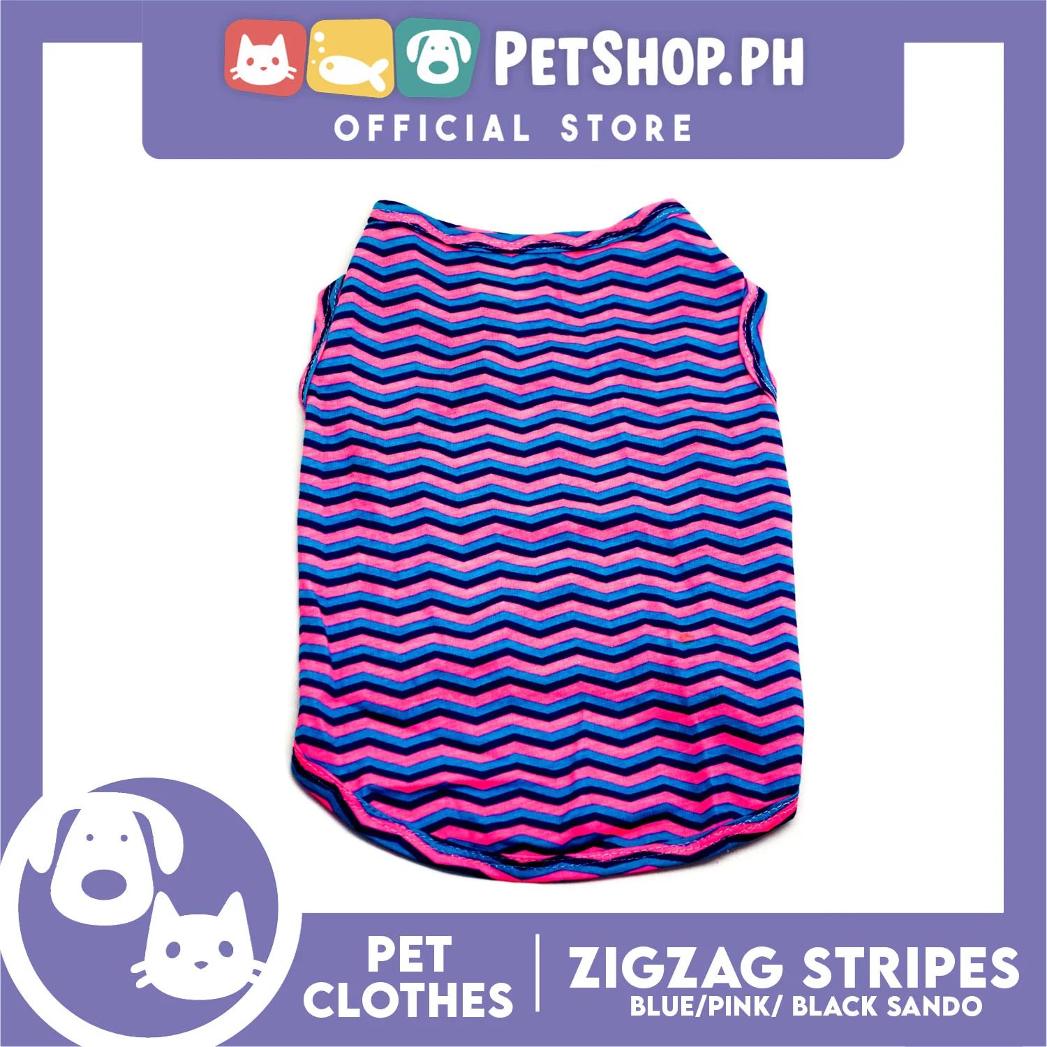 Pet Sando Zigzag Stripes Blue Pink Black (Medium) Sando Shirts Suitable for Dogs and Cats - Image 4