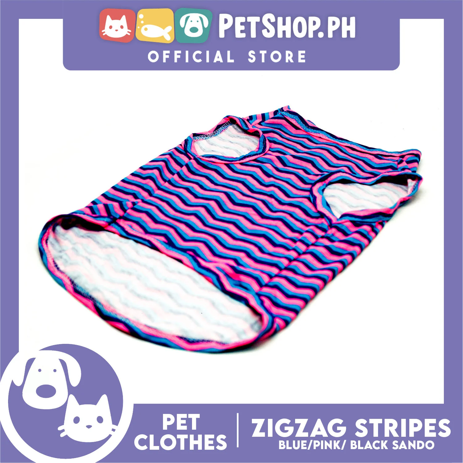 Pet Sando Zigzag Stripes Blue Pink Black (Small) Sando Shirts Suitable for Dogs and Cats - Image 3