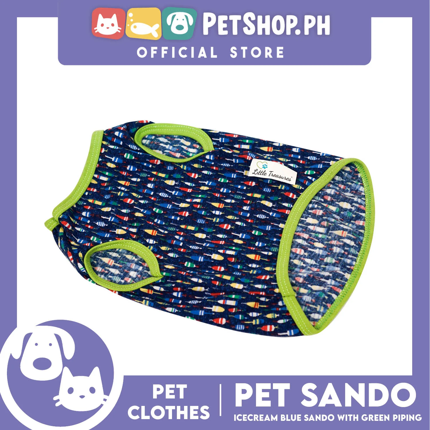 Pet Sando Blue Ice Cream Design with Green Piping (Medium) Perfect Fit for Dogs - Image 2
